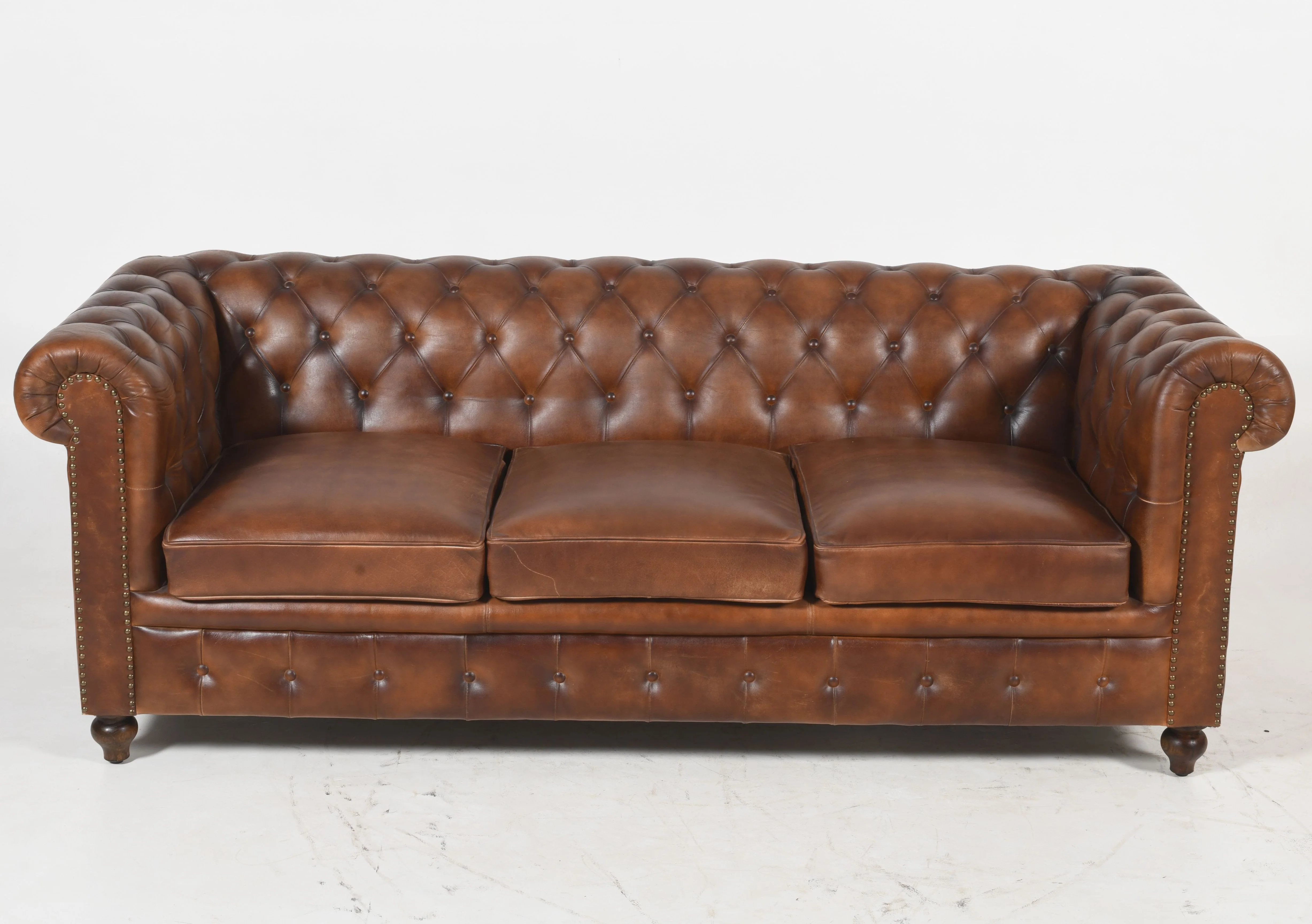 Louis Genuine Leather 3-Seater Chesterfield Sofa – Classic Brown - Image 6