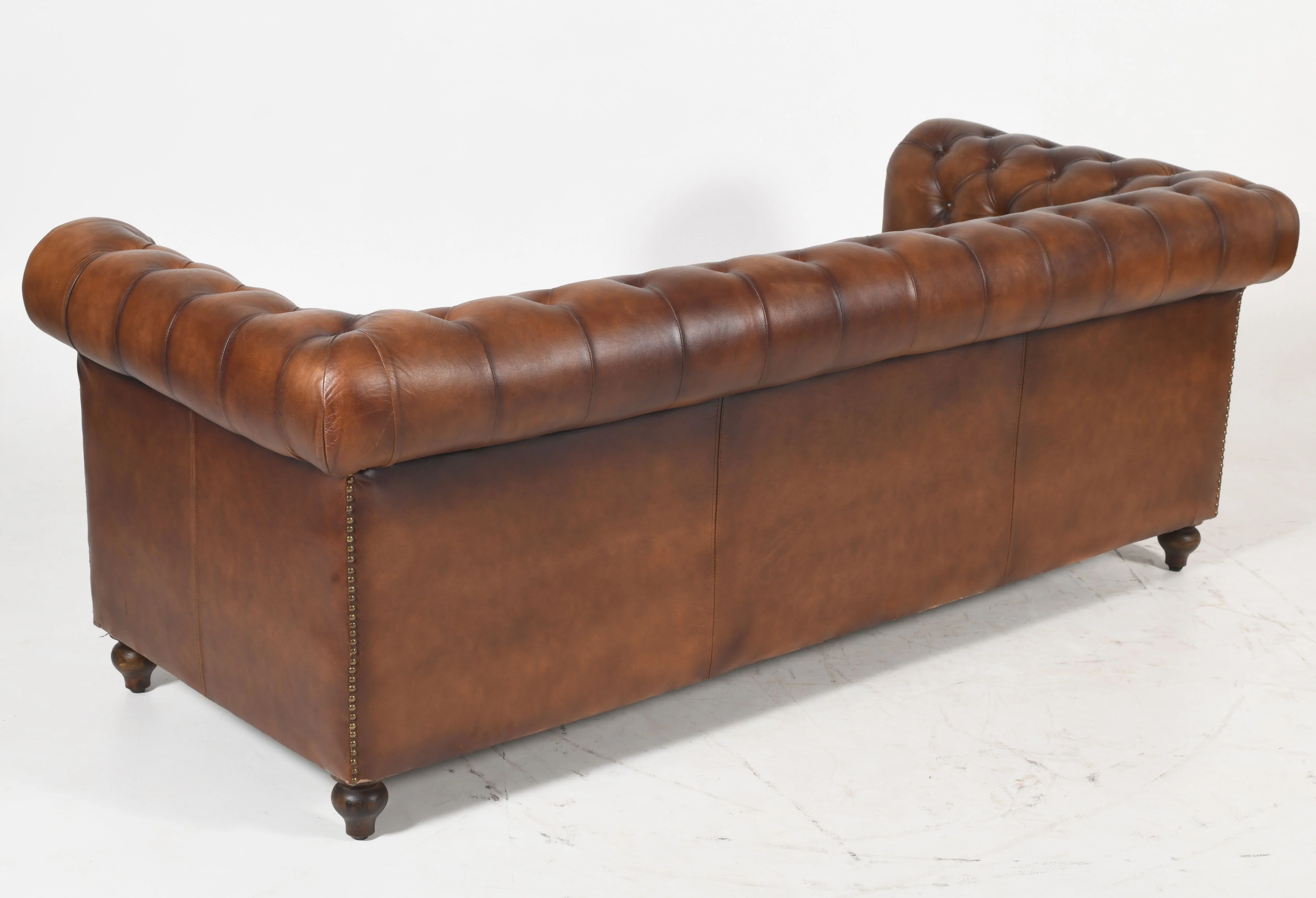 Louis Genuine Leather 3-Seater Chesterfield Sofa – Classic Brown - Image 7