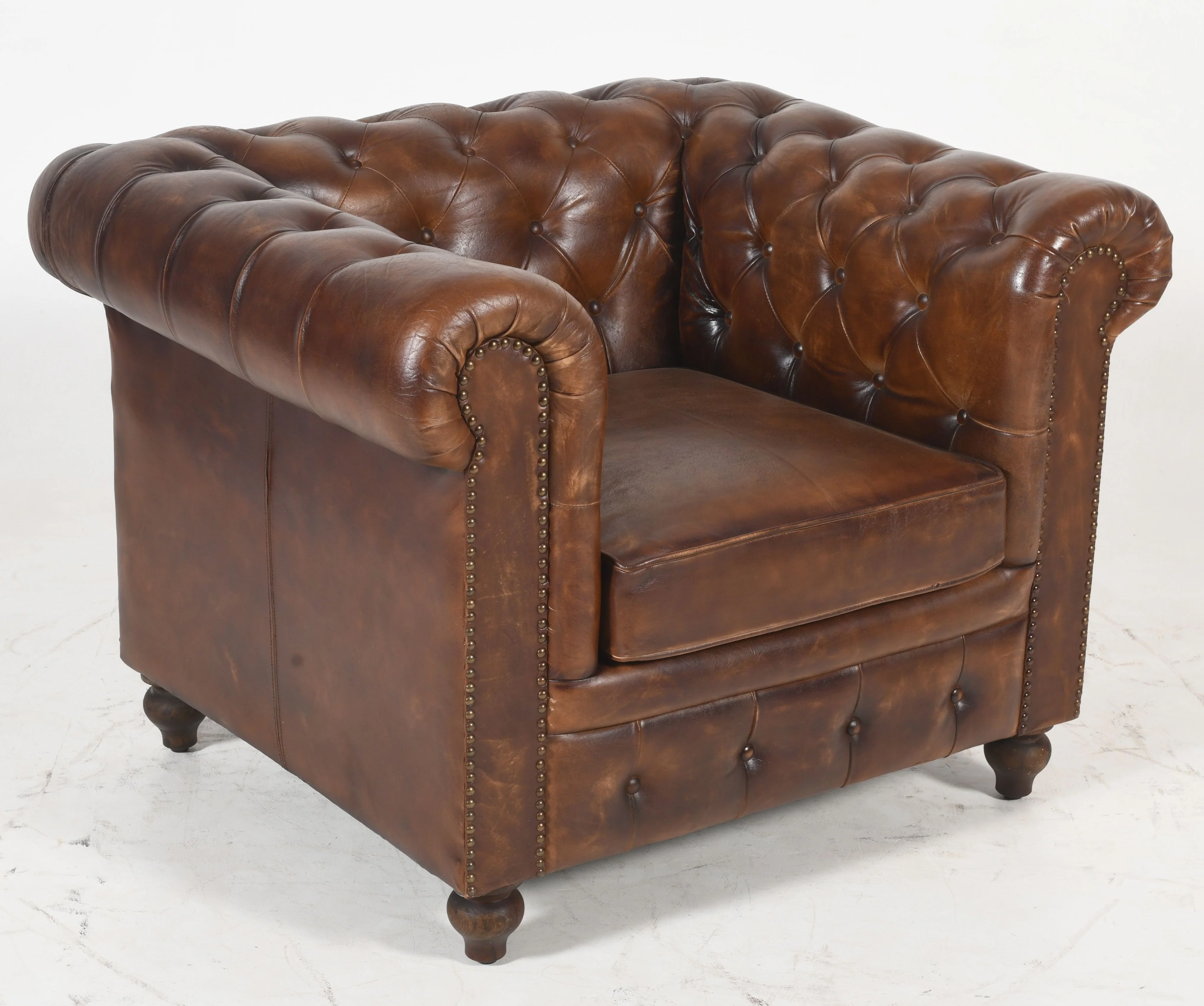 Louis Genuine Leather Chesterfield Armchair – Classic Brown (Tufted Back) - Image 4
