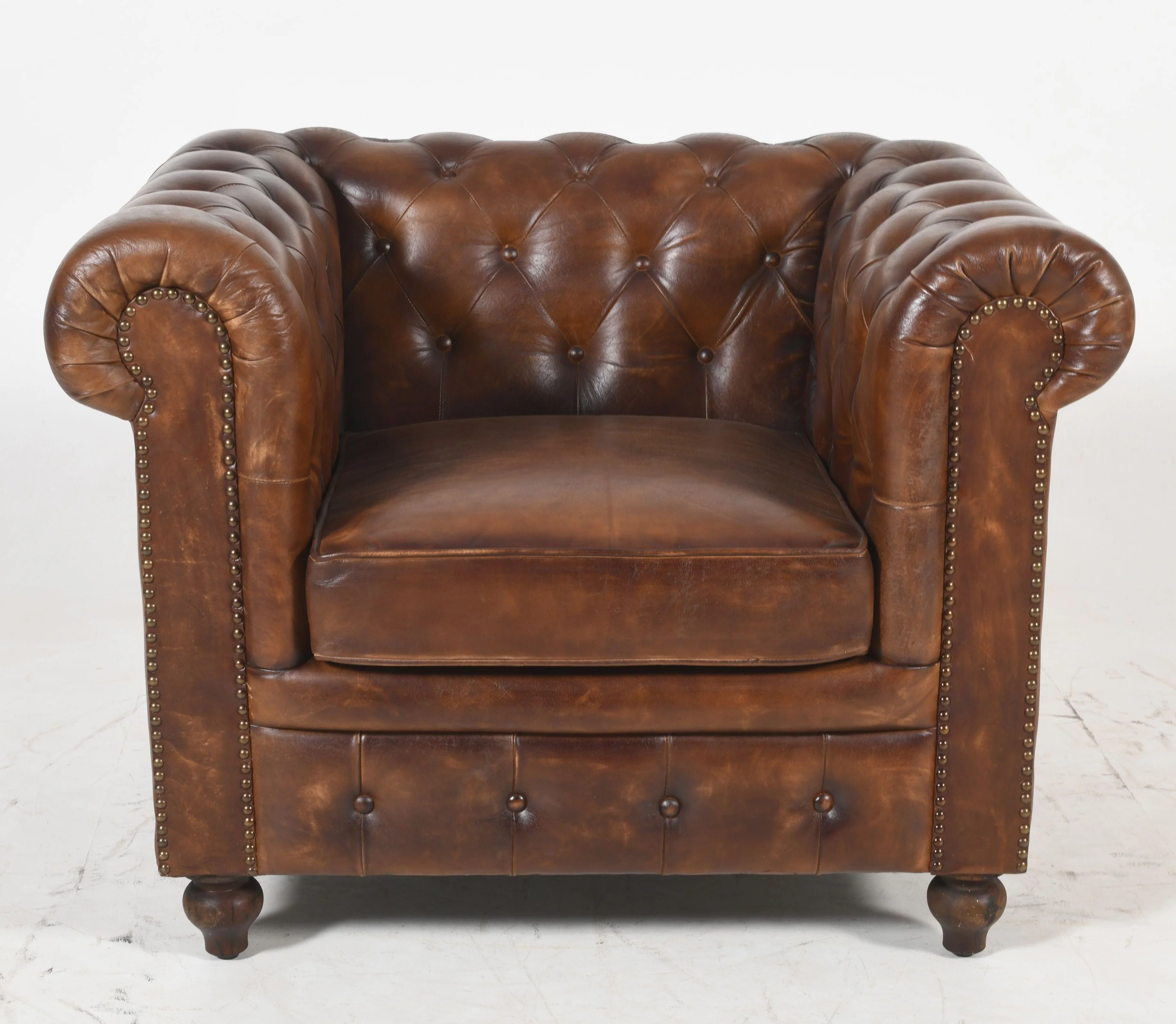 Louis Genuine Leather Chesterfield Armchair – Classic Brown (Tufted Back) - Image 5