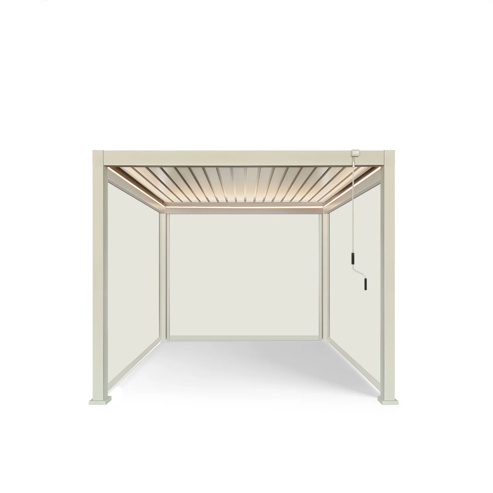 LuxShade™ 3×3m Pebble Aluminium Pergola with LEDs, Double-Layered Roof & 3 Blinds - Image 5