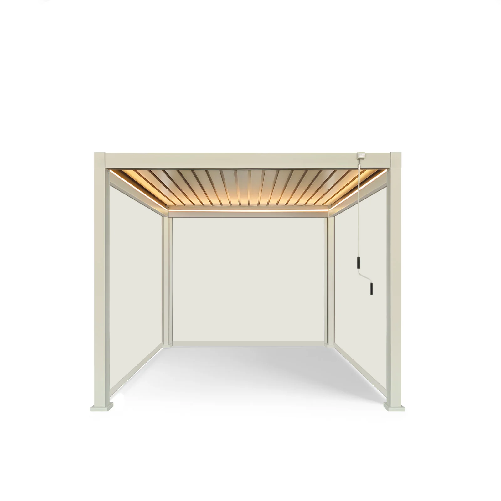 LuxShade™ 3×3m Pebble Aluminium Pergola with LEDs, Double-Layered Roof & 3 Blinds - Image 6