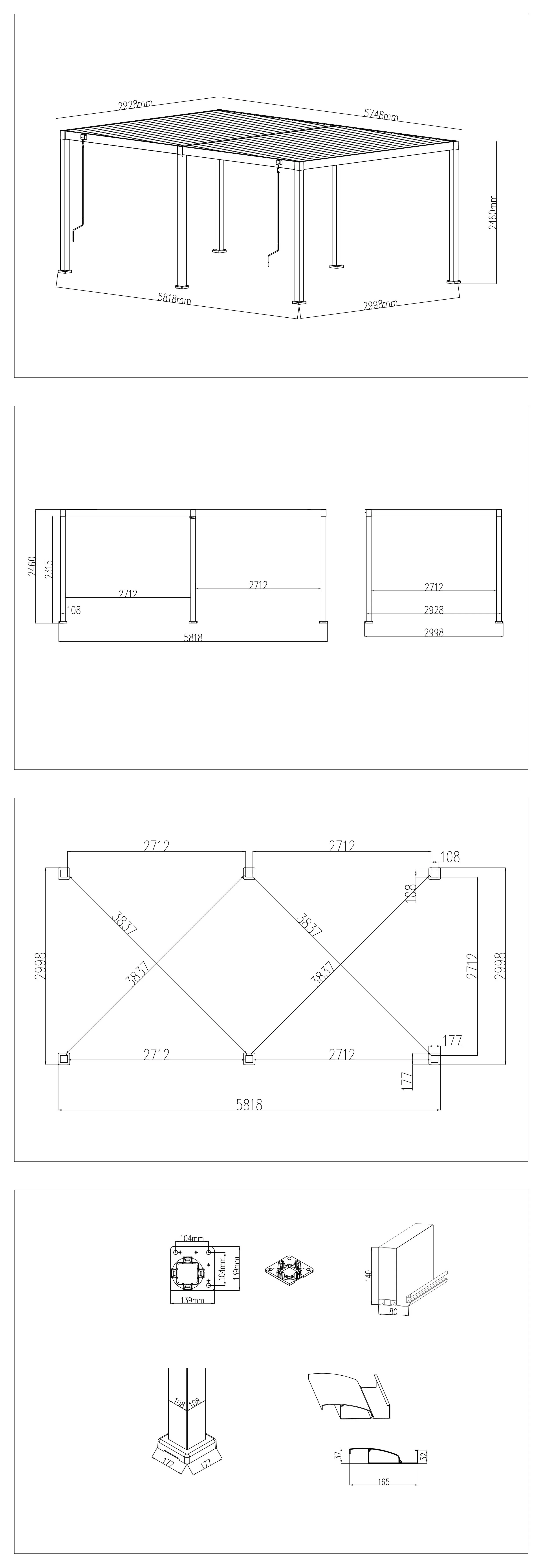 LuxShade™ 3×6m Aluminium Pergola with LEDs, Double-Layered Louvred Roof - Image 27