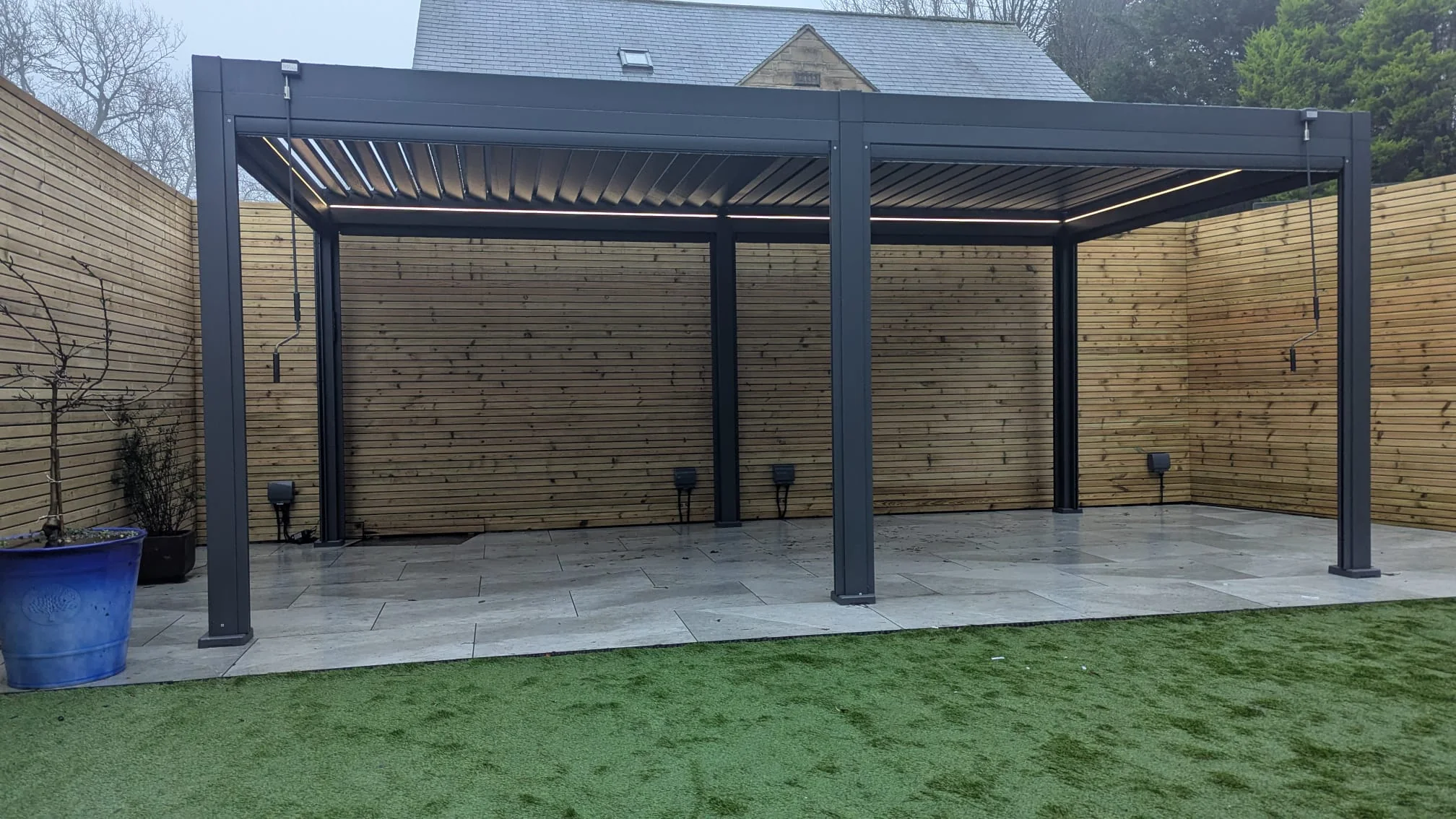 LuxShade™ 3×6m Aluminium Pergola with LEDs, Double-Layered Louvred Roof - Image 3