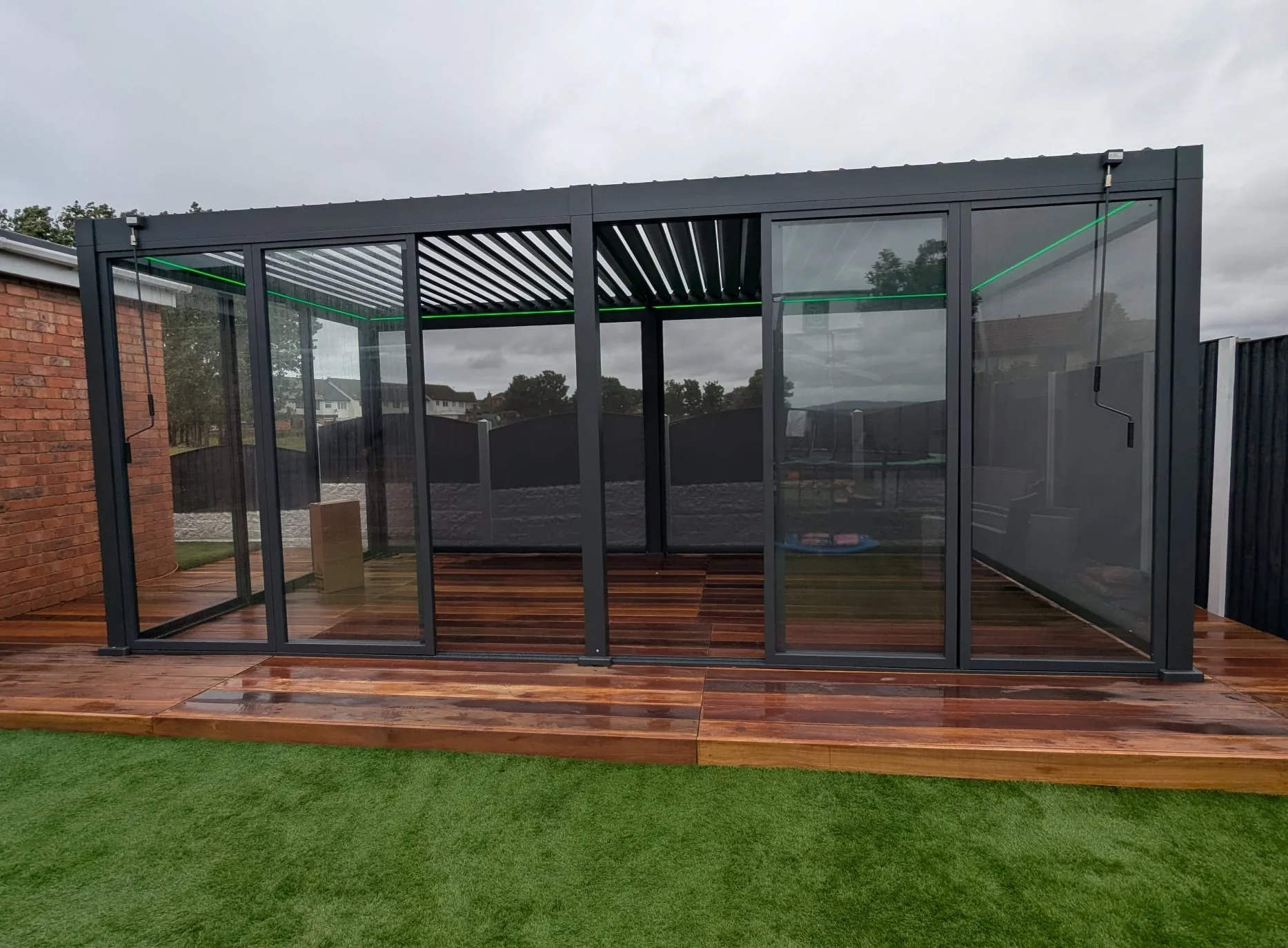 LuxShade™ 3×6m Aluminium Pergola with LEDs, Double-Layered Louvred Roof - Image 4