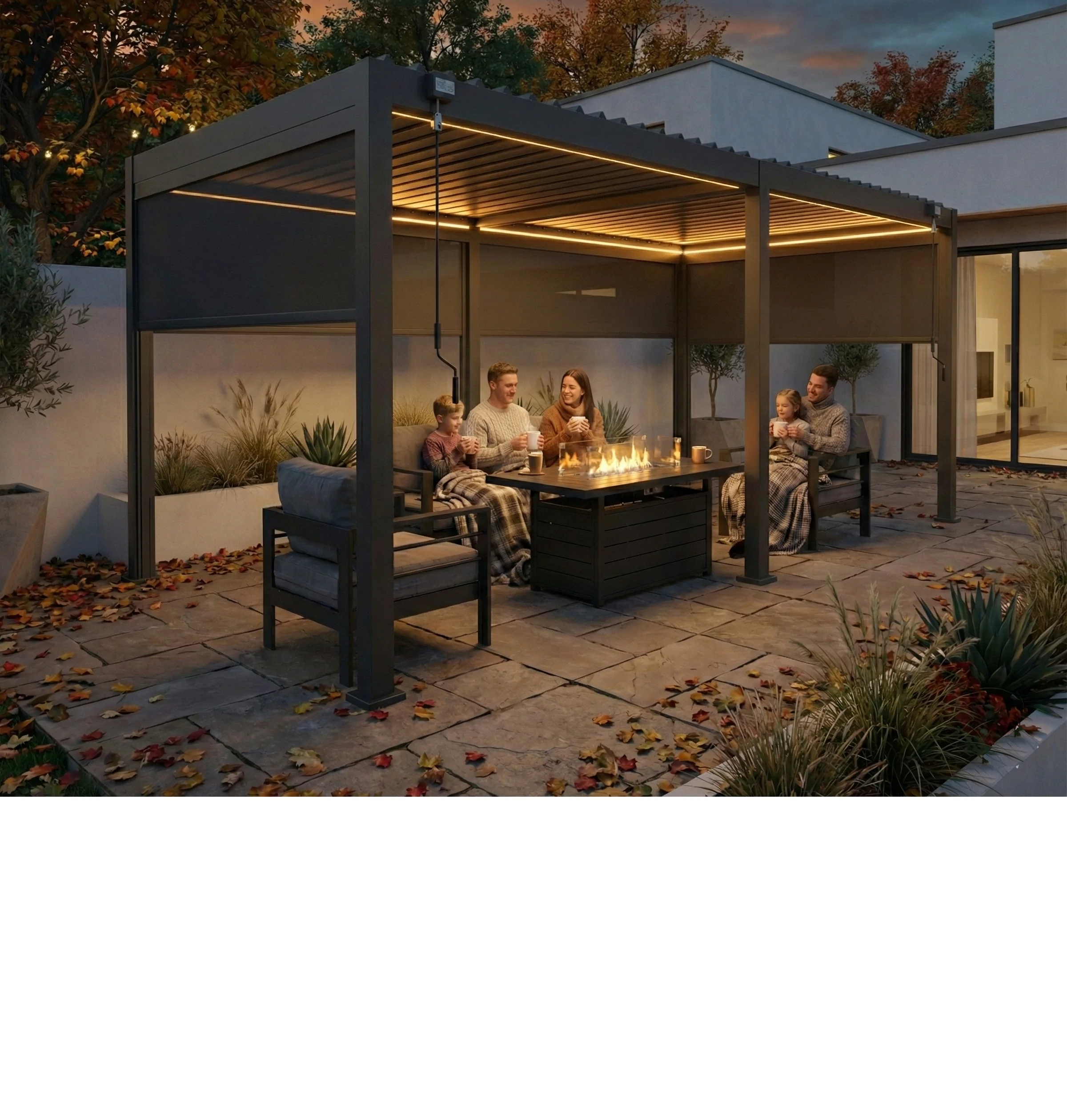 LuxShade™ 3×6m Aluminium Pergola with LEDs, Double-Layered Louvred Roof & Blinds - Image 5