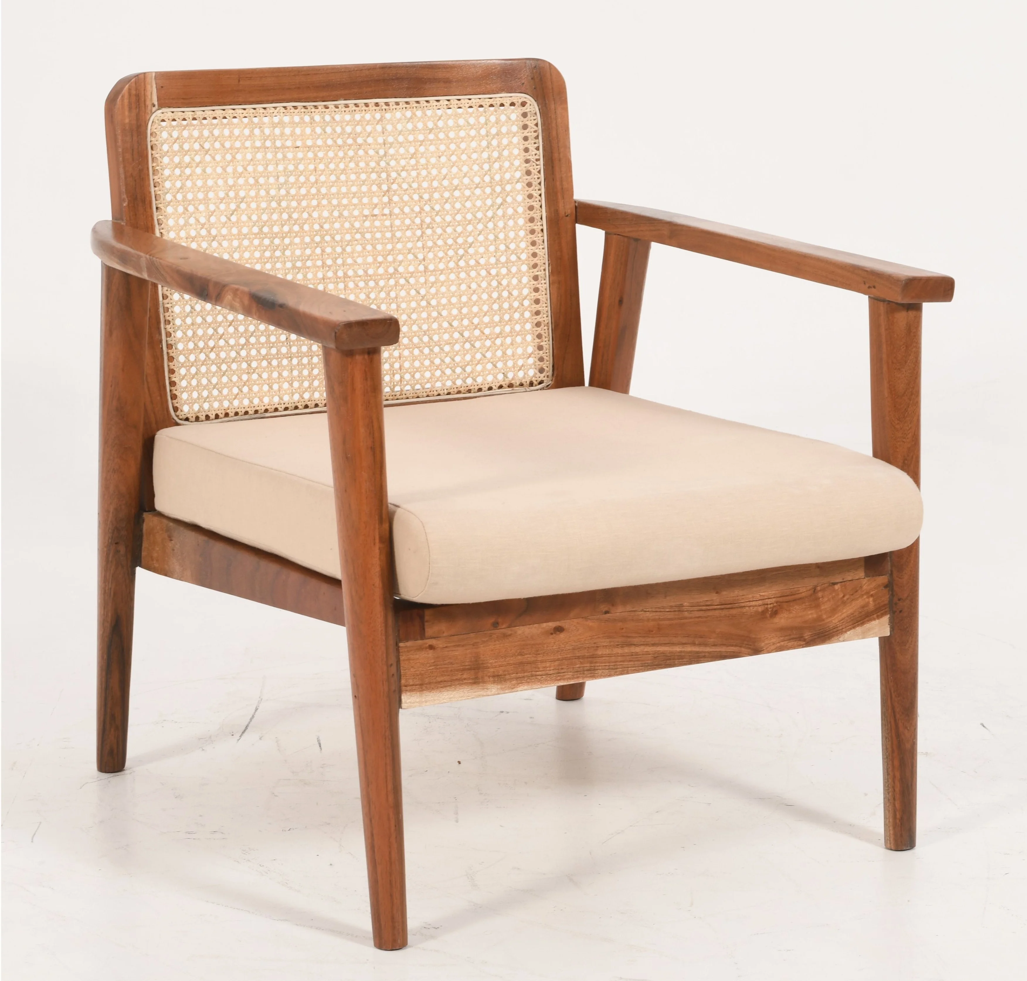 Mid-Century Rattan Chair - Solid Mango Wood & Natural Linen - Image 3