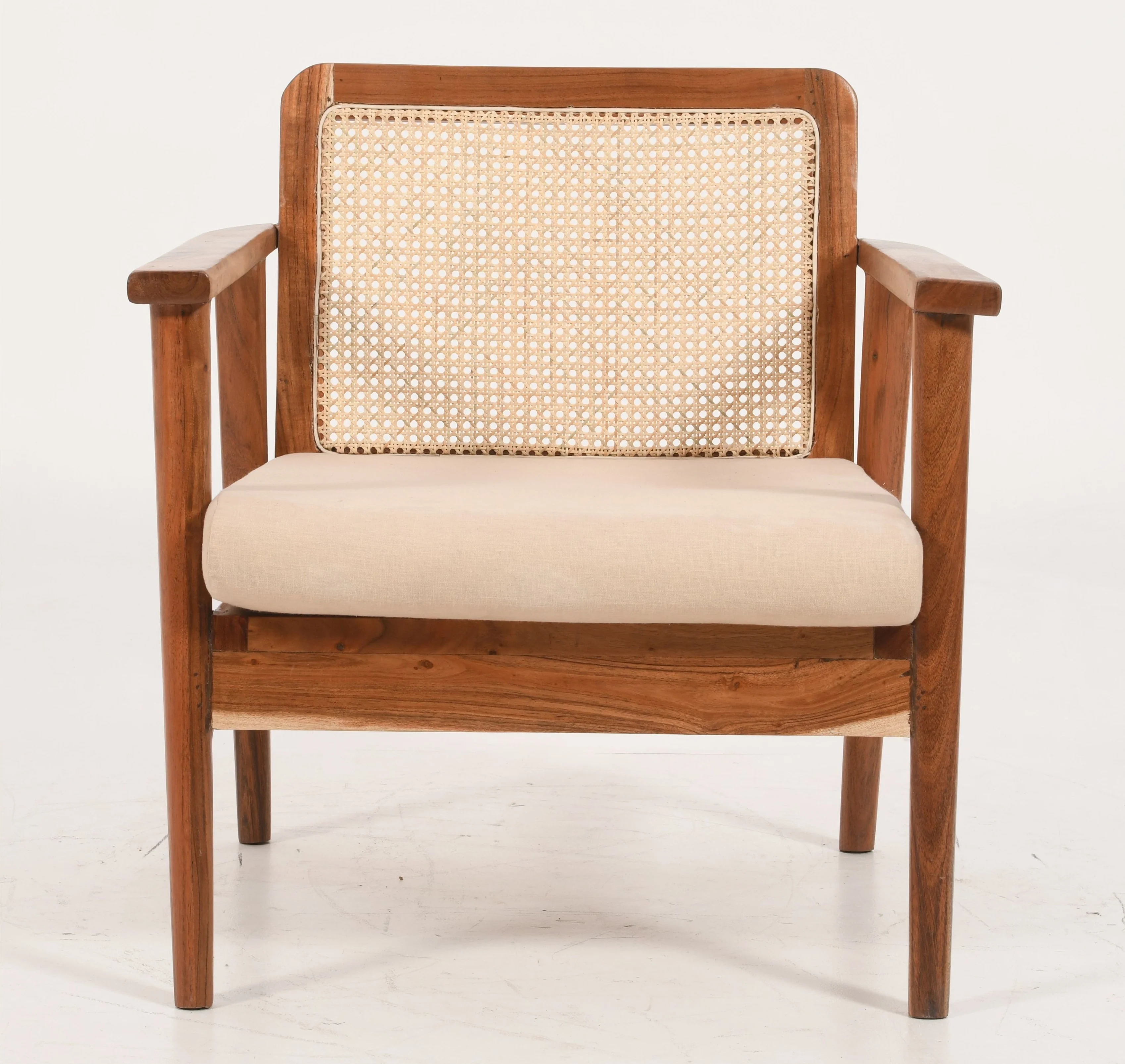 Mid-Century Rattan Chair - Solid Mango Wood & Natural Linen - Image 4