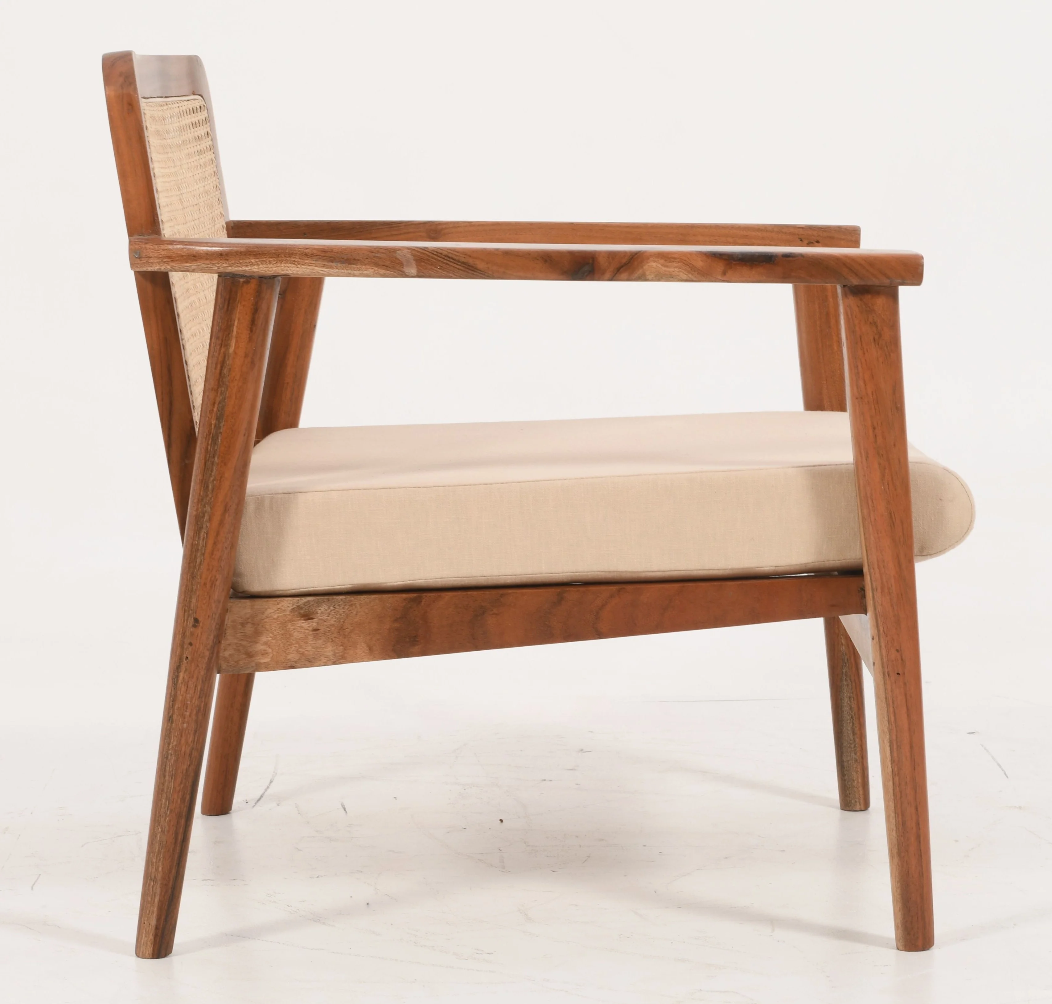 Mid-Century Rattan Chair - Solid Mango Wood & Natural Linen - Image 5