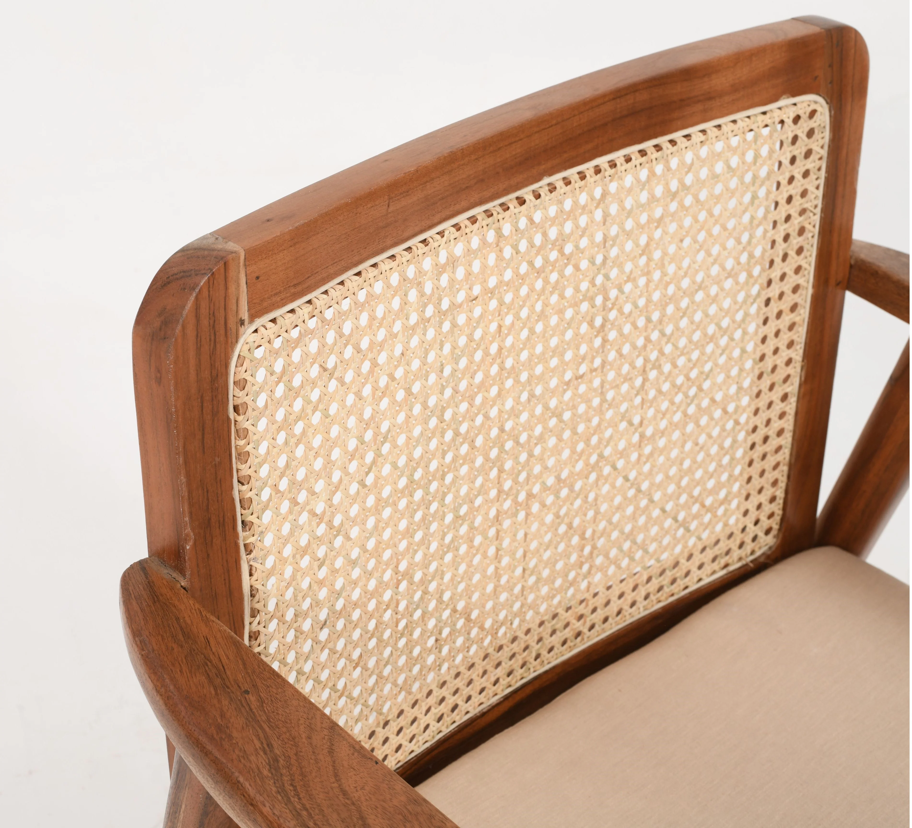 Mid-Century Rattan Chair - Solid Mango Wood & Natural Linen - Image 6