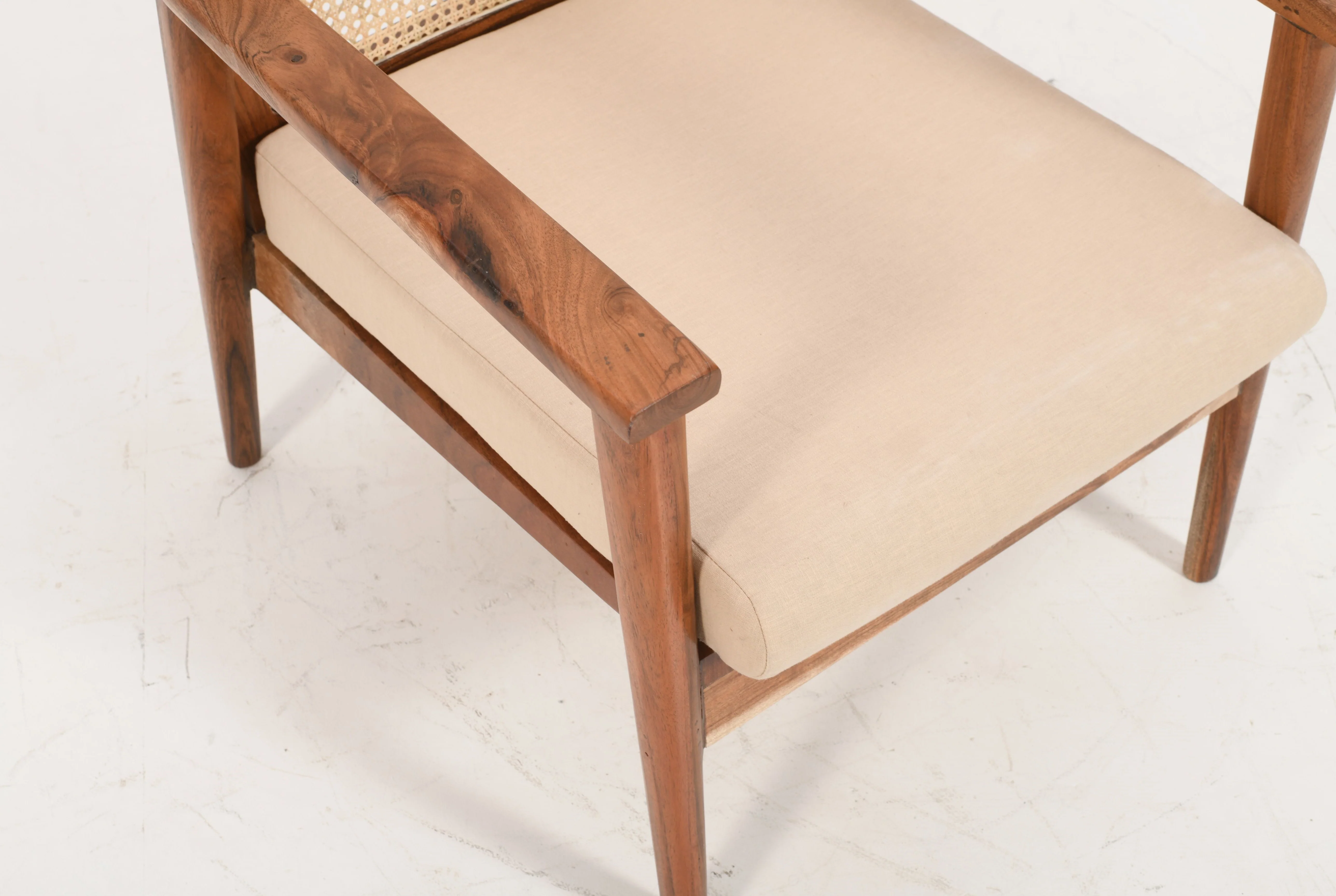 Mid-Century Rattan Chair - Solid Mango Wood & Natural Linen - Image 7
