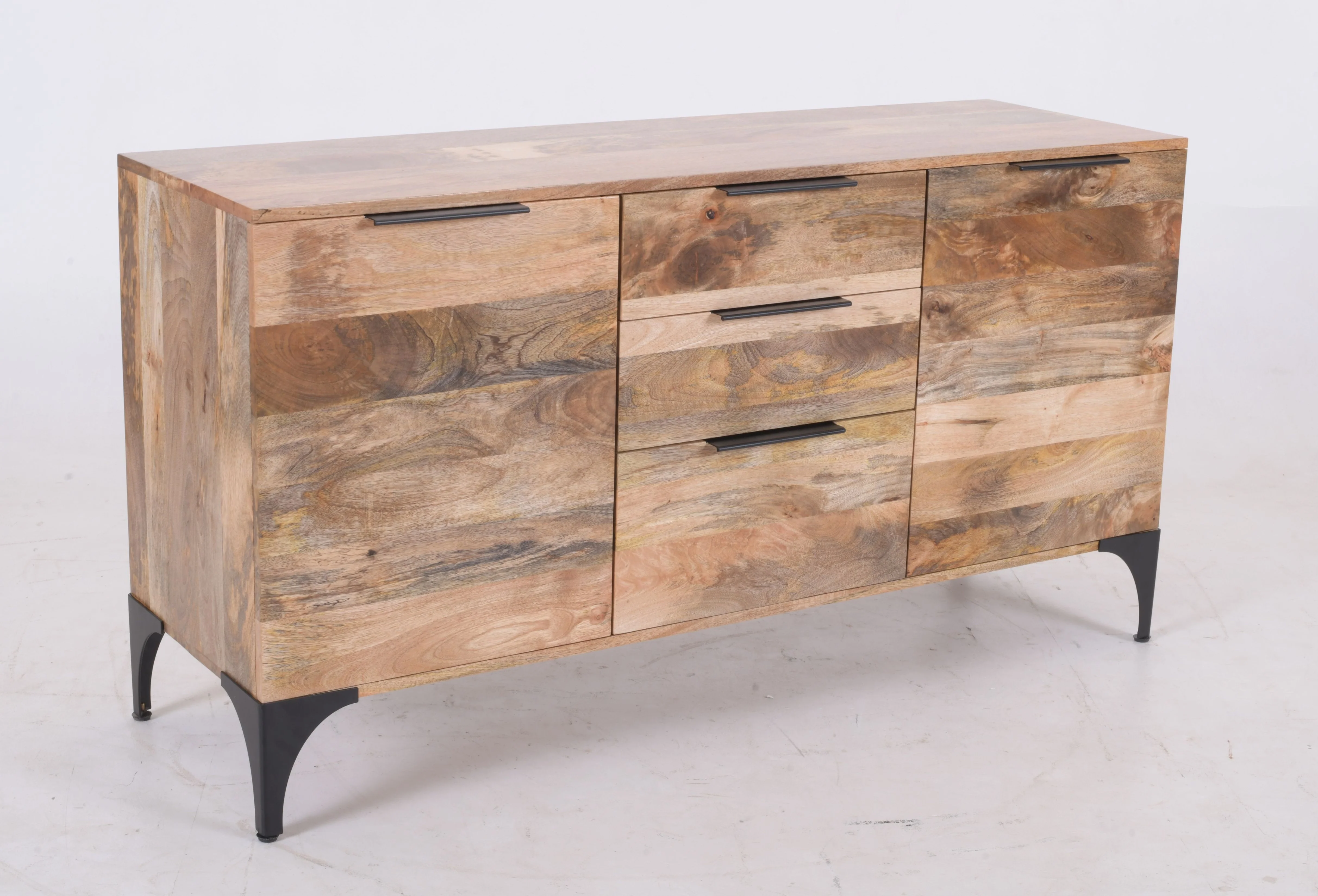 Modern Handcrafted Mango Wood Sideboard – 2-Door, 3-Drawer Storage Cabinet 145 cm - Image 3