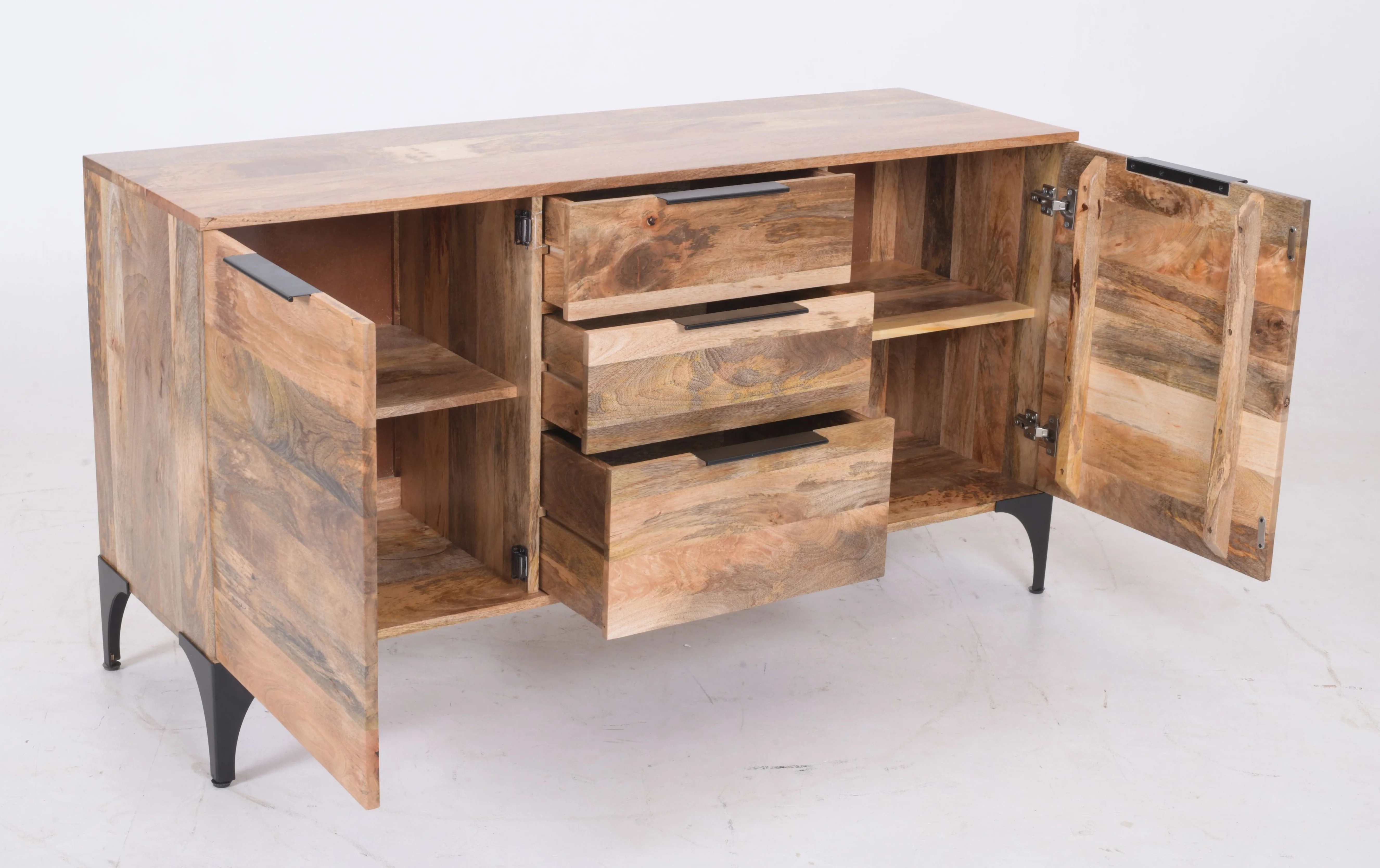 Modern Handcrafted Mango Wood Sideboard – 2-Door, 3-Drawer Storage Cabinet 145 cm - Image 4