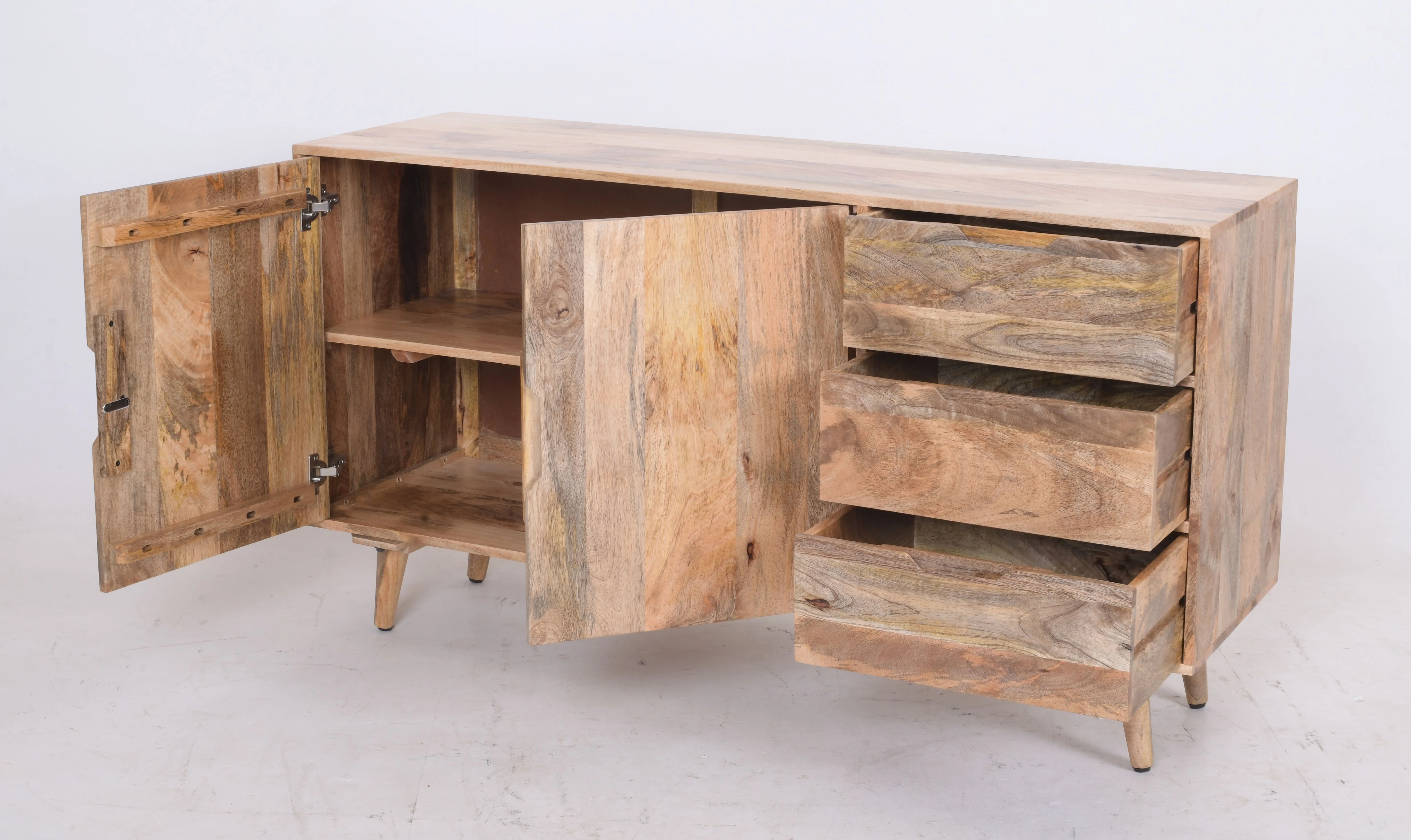 Solid Mango Wood Sideboard with 3 Drawers & Double Cupboard – 145 CMS - Image 3