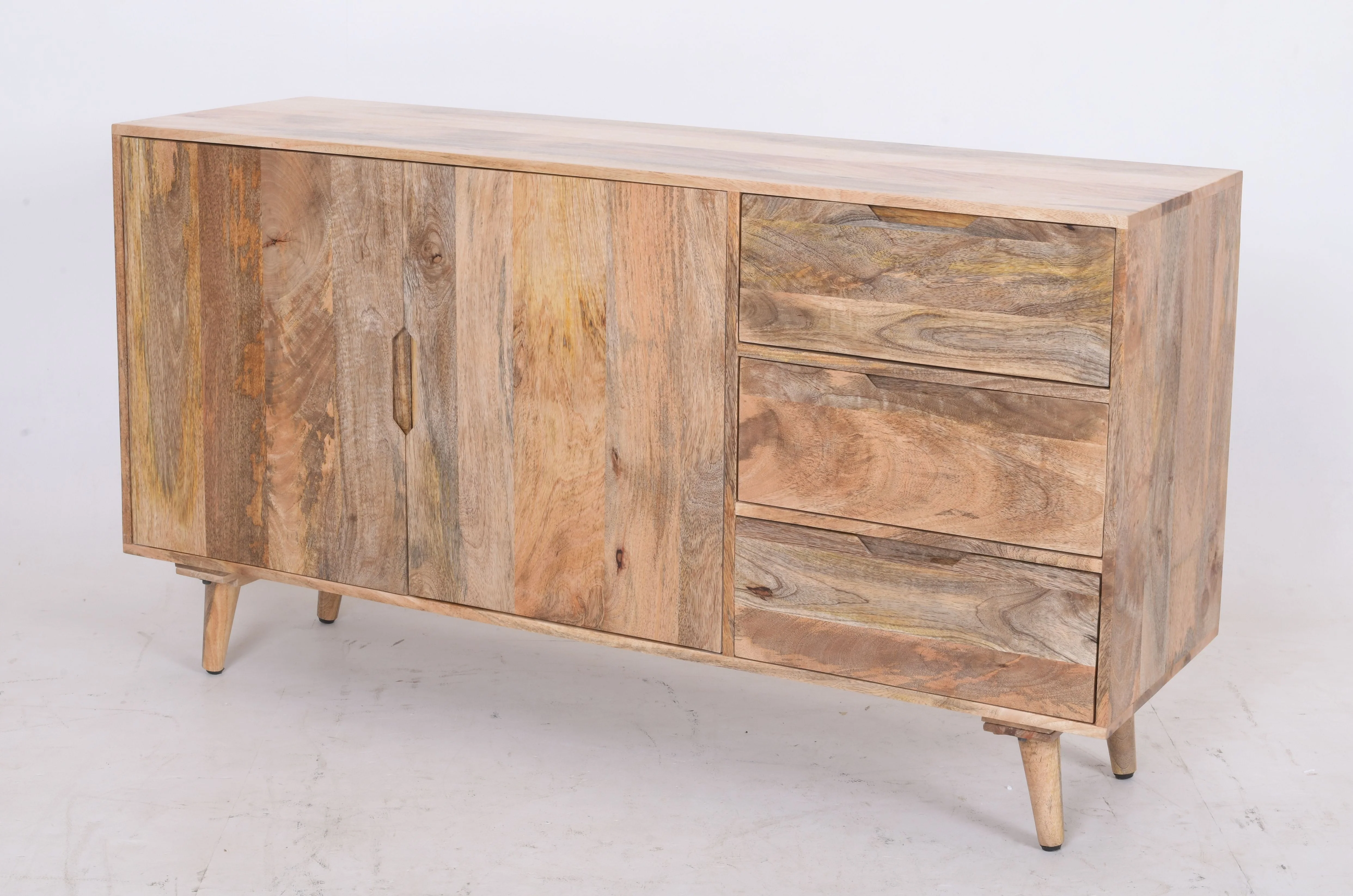 Solid Mango Wood Sideboard with 3 Drawers & Double Cupboard – 145 CMS - Image 4