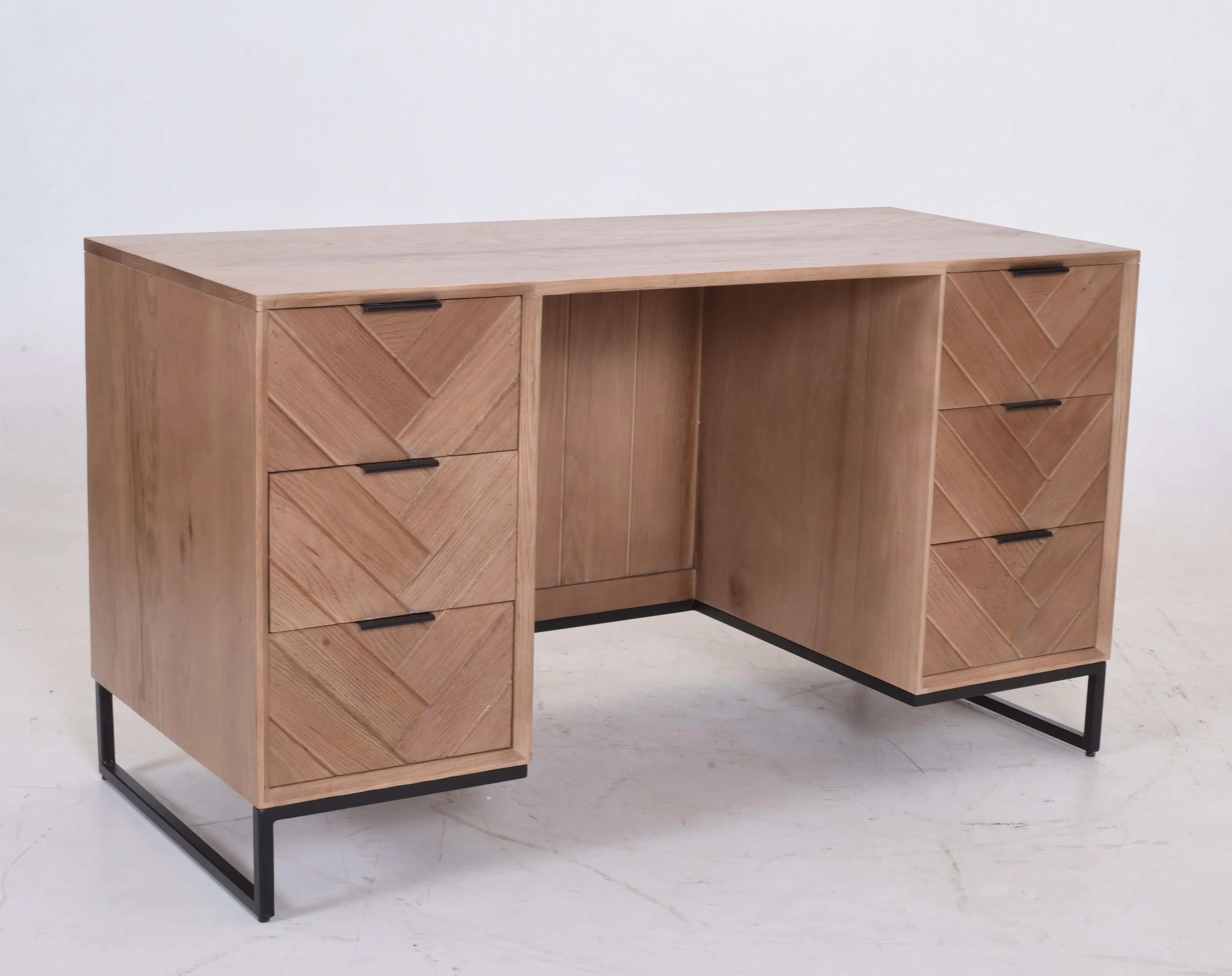 Modern Industrial Oak Desk | Chevron Pattern & Black Metal Legs 148cm - Image 4