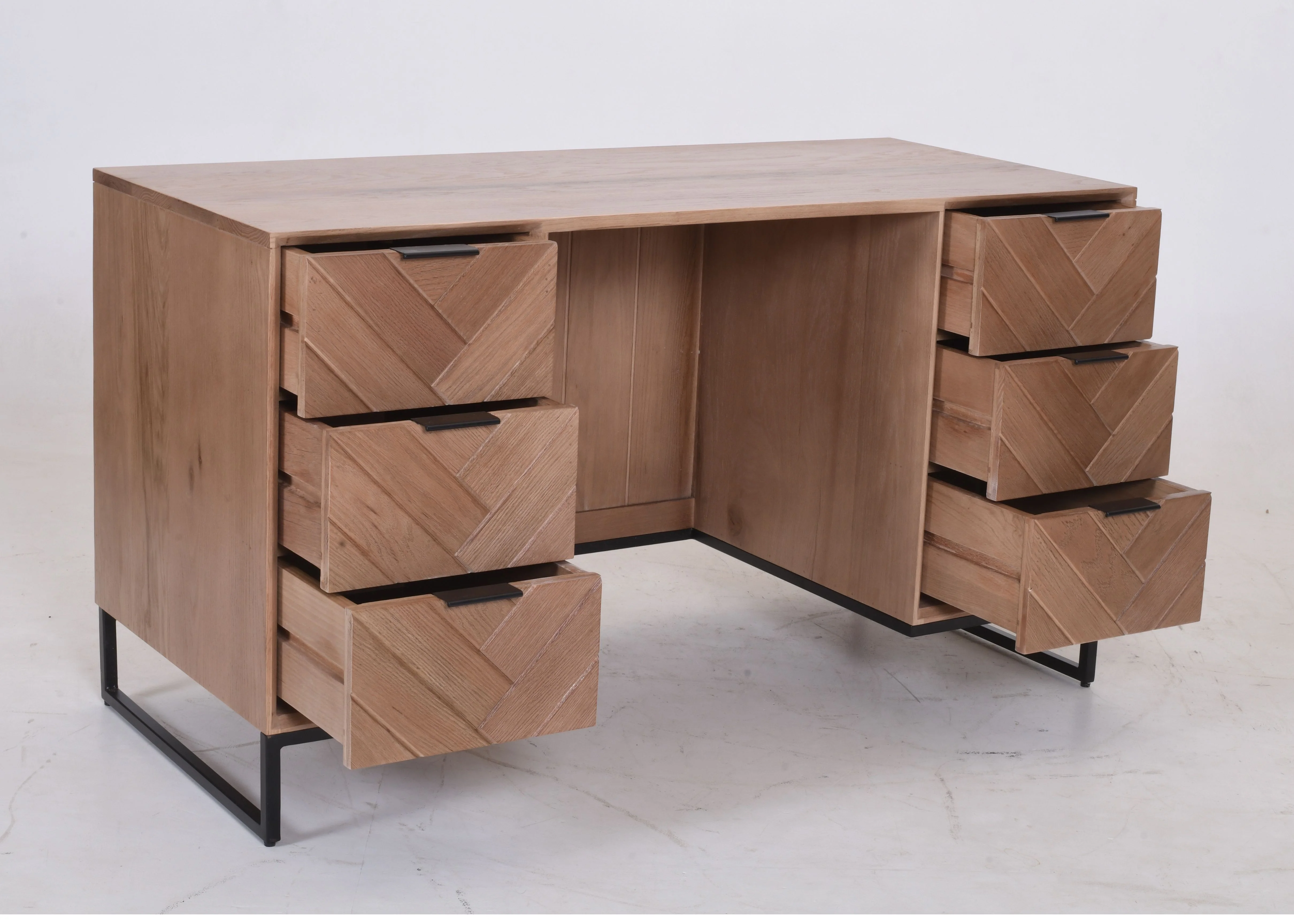 Modern Industrial Oak Desk | Chevron Pattern & Black Metal Legs 148cm - Image 5