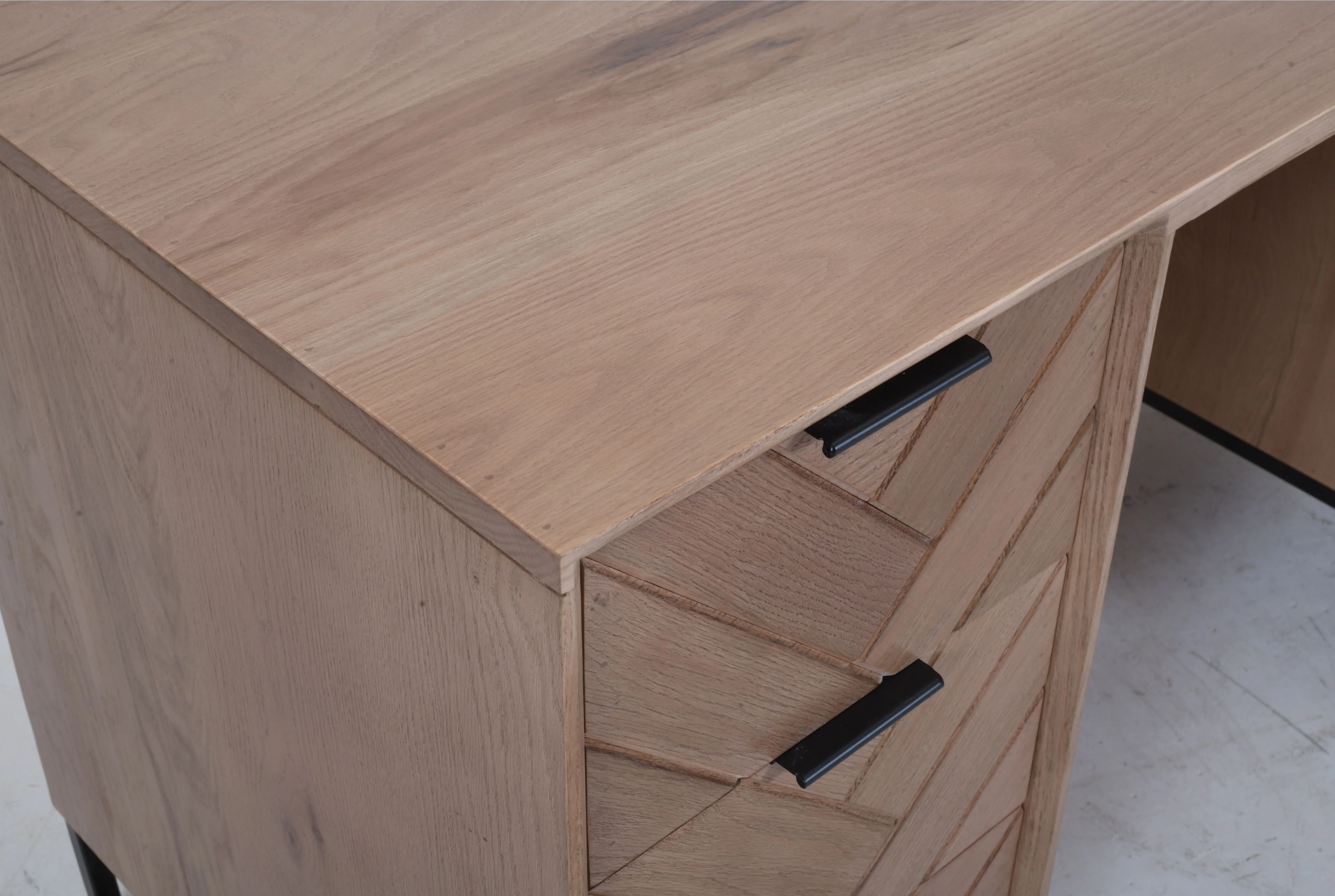 Modern Industrial Oak Desk | Chevron Pattern & Black Metal Legs 148cm - Image 6