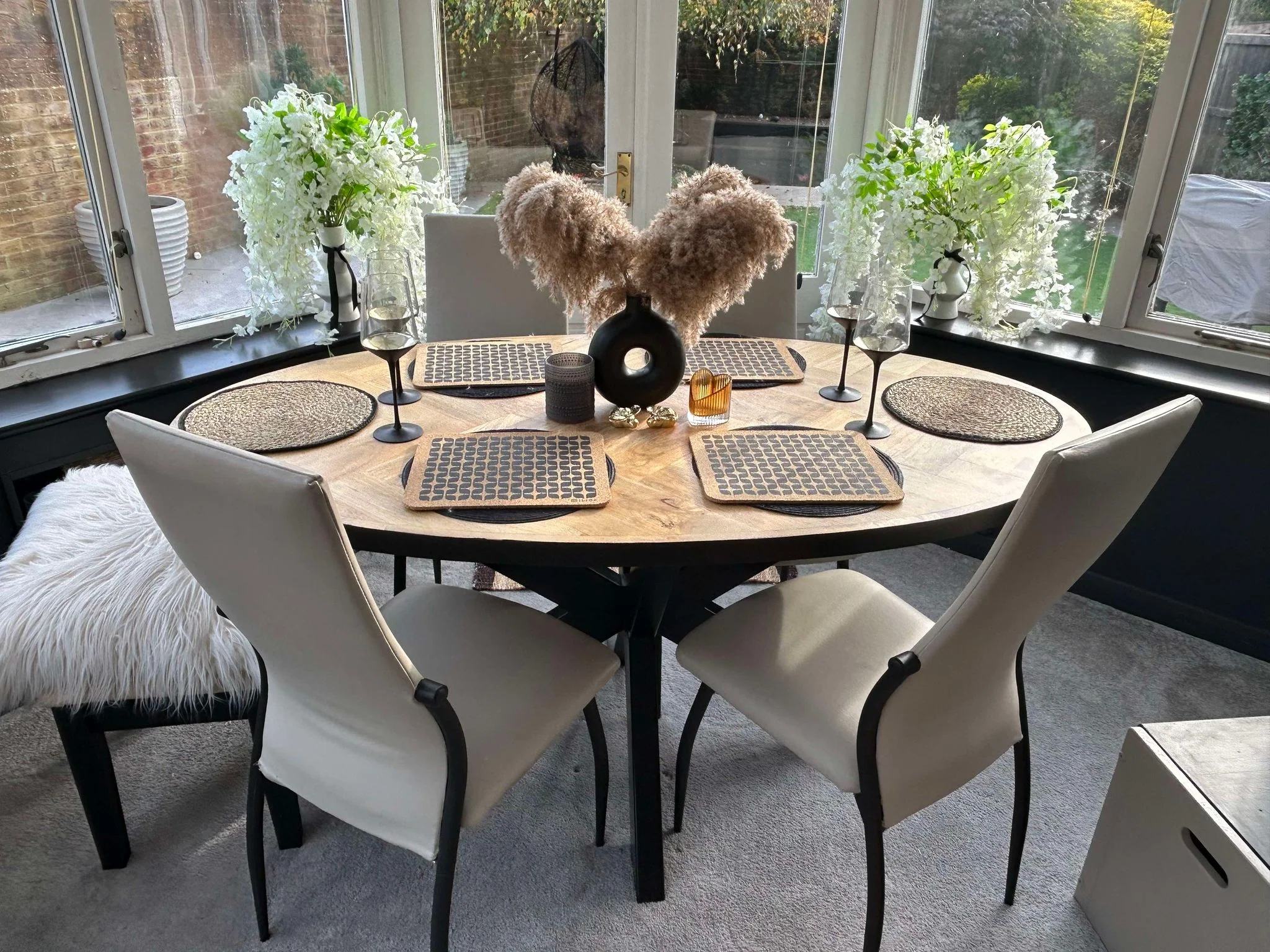 Oval Solid Wood Herringbone Dining Table | Black Iron Spider Base - 160cms - Image 3