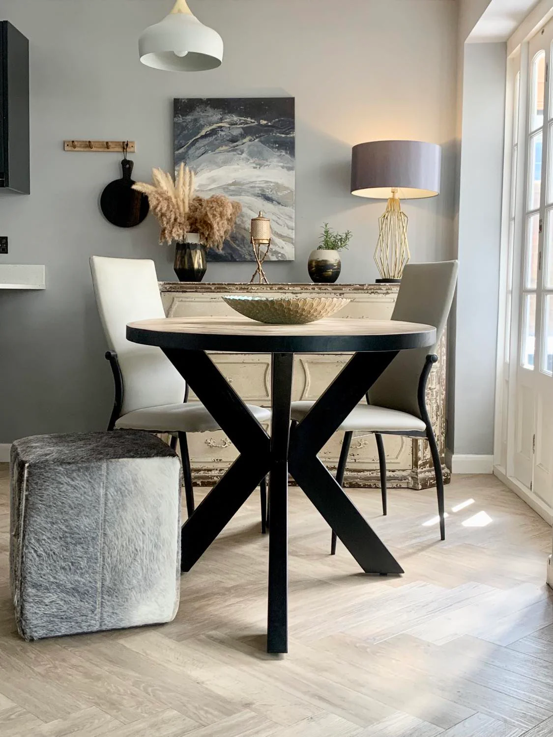 Oval Solid Wood Herringbone Dining Table | Black Iron Spider Base - 160cms - Image 4