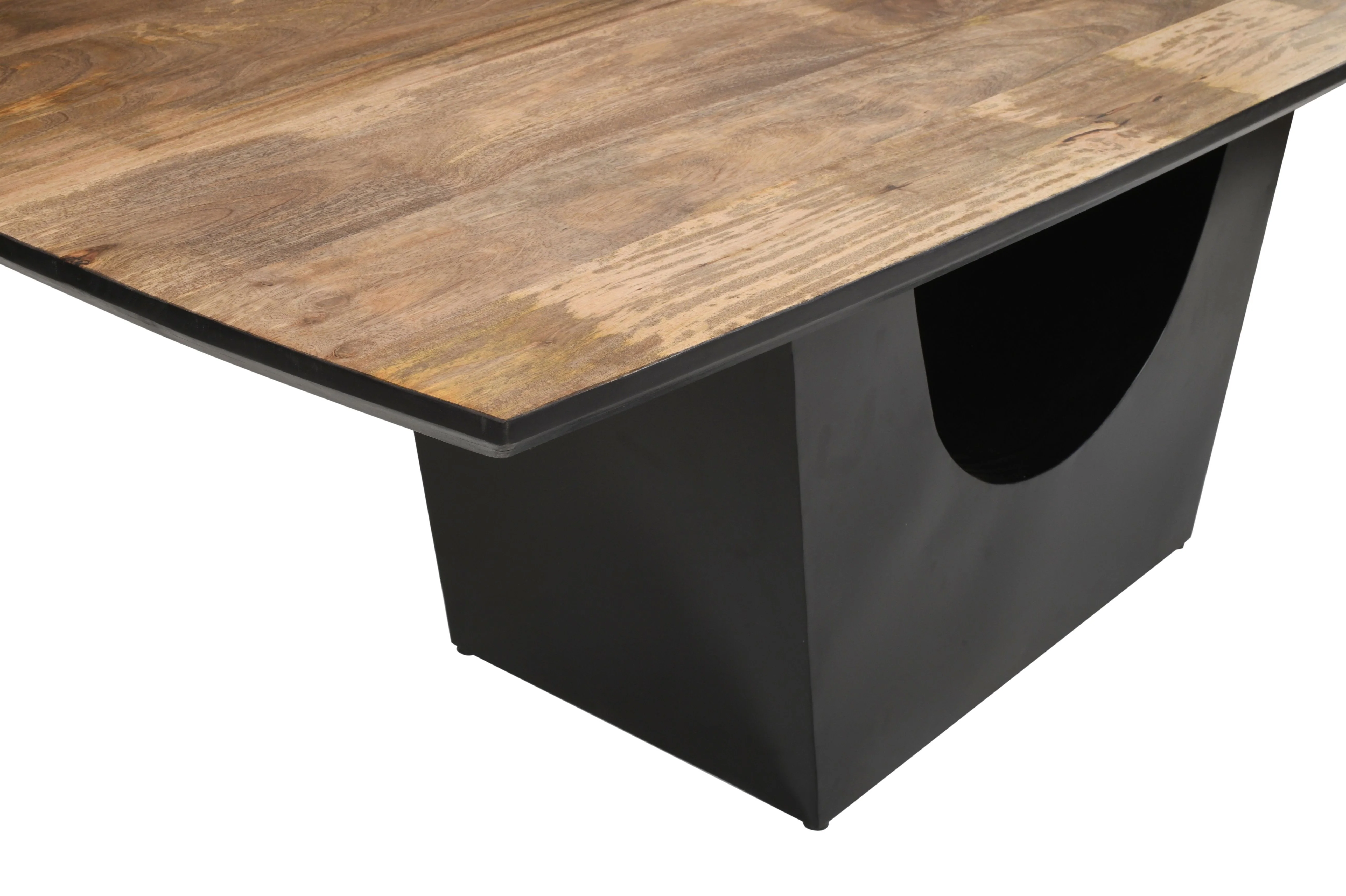 Premium Solid Mango Wood Curved Dining Table | Iron U Base - 200 CMS - Image 3