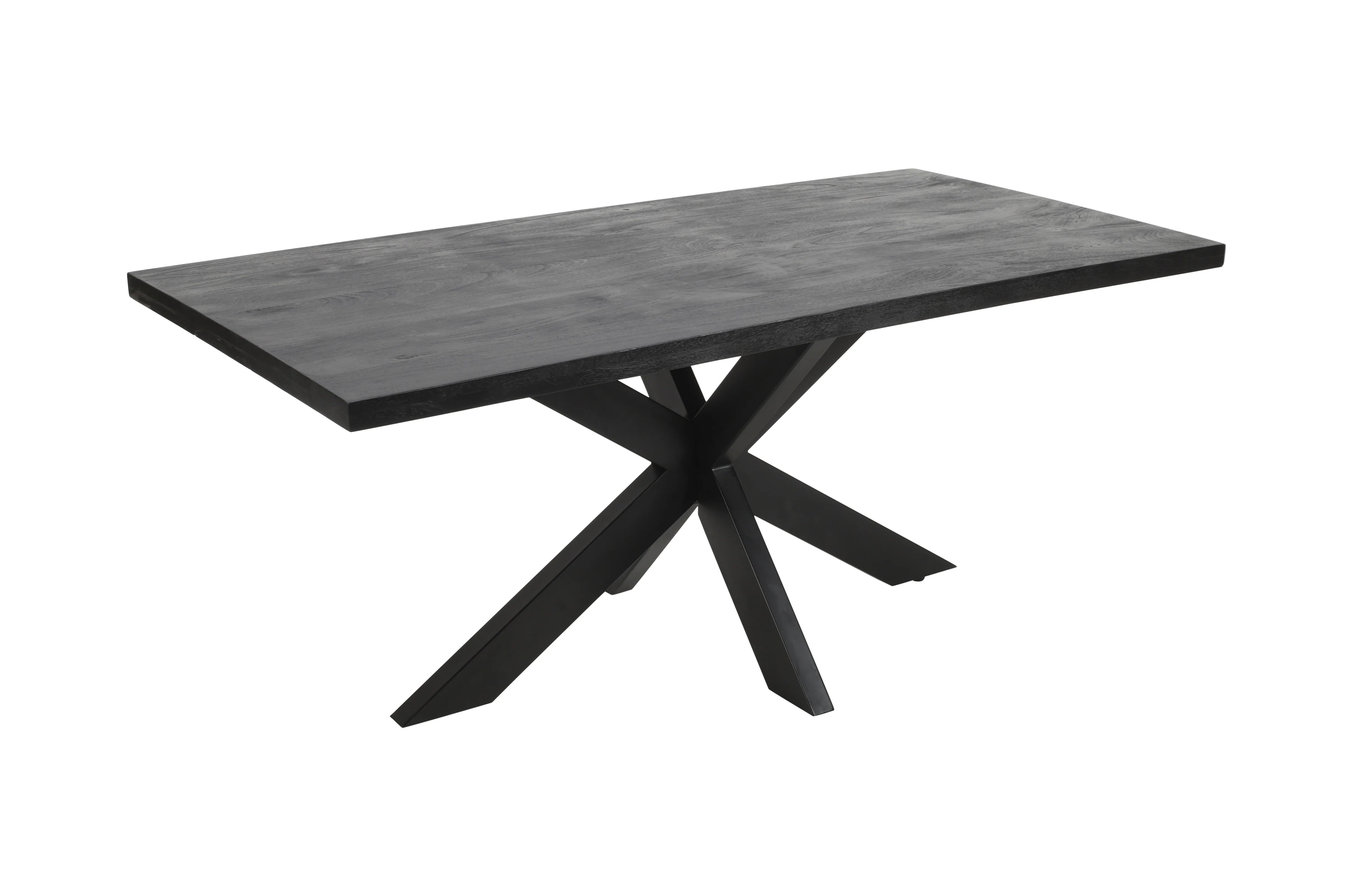 Rectangle Solid Mango Wood (Black Stained) Dining Table | Black Iron X Base - 160cms - Image 4