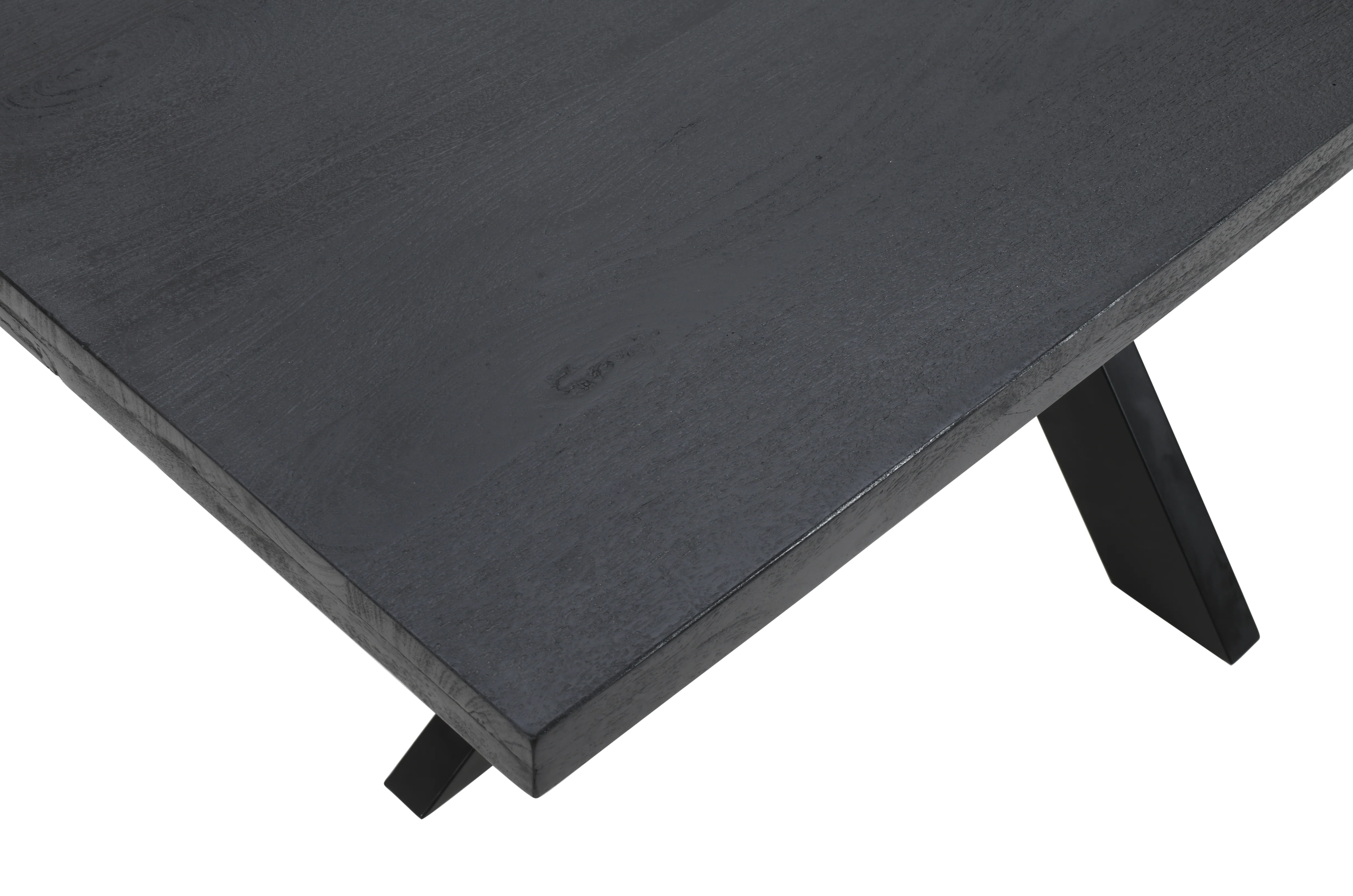 Rectangle Solid Mango Wood (Black Stained) Dining Table | Black Iron X Base - 160cms - Image 7