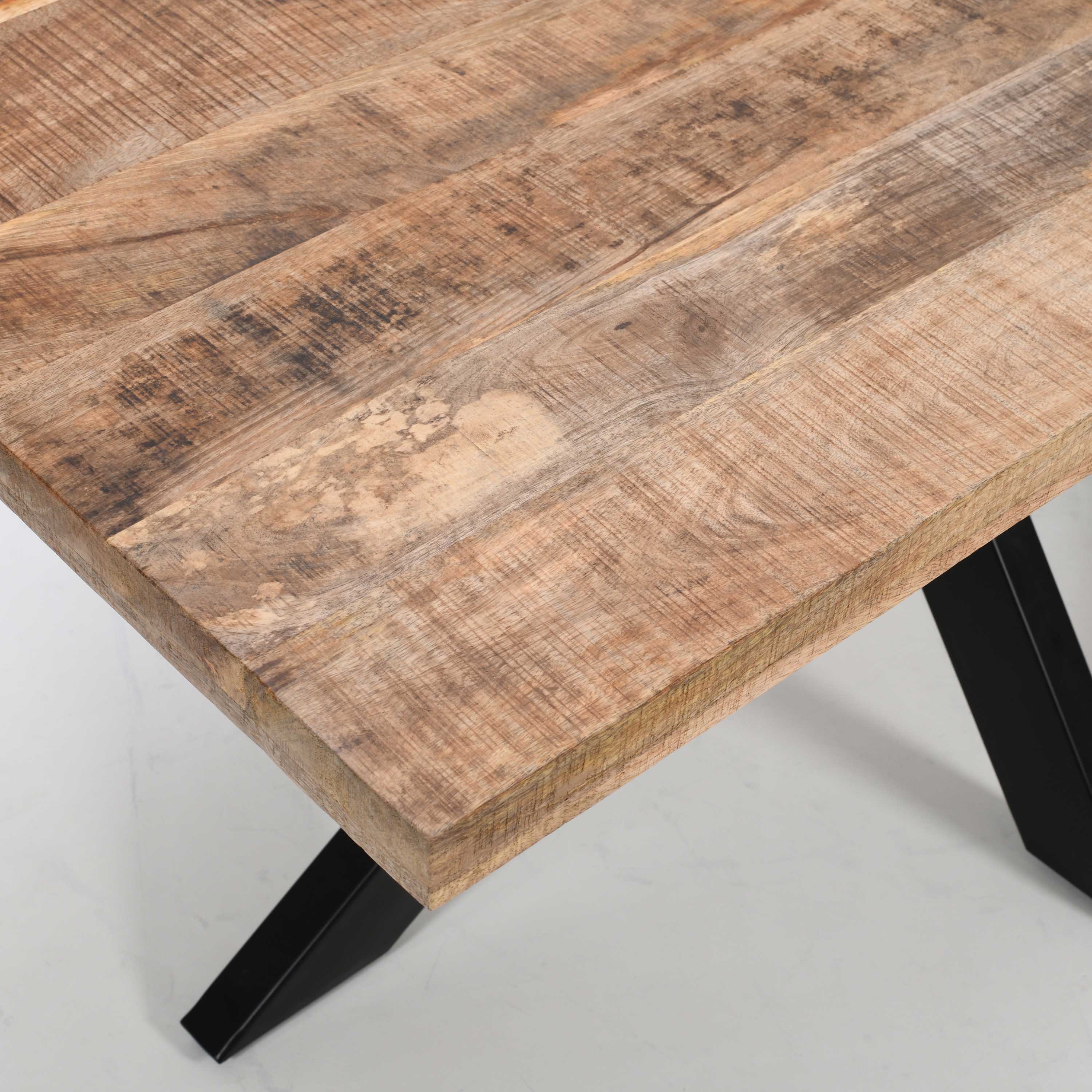 Industrial Solid Mango Wood Rectangle Dining Table 160cm – Black Iron X-Base - Image 3
