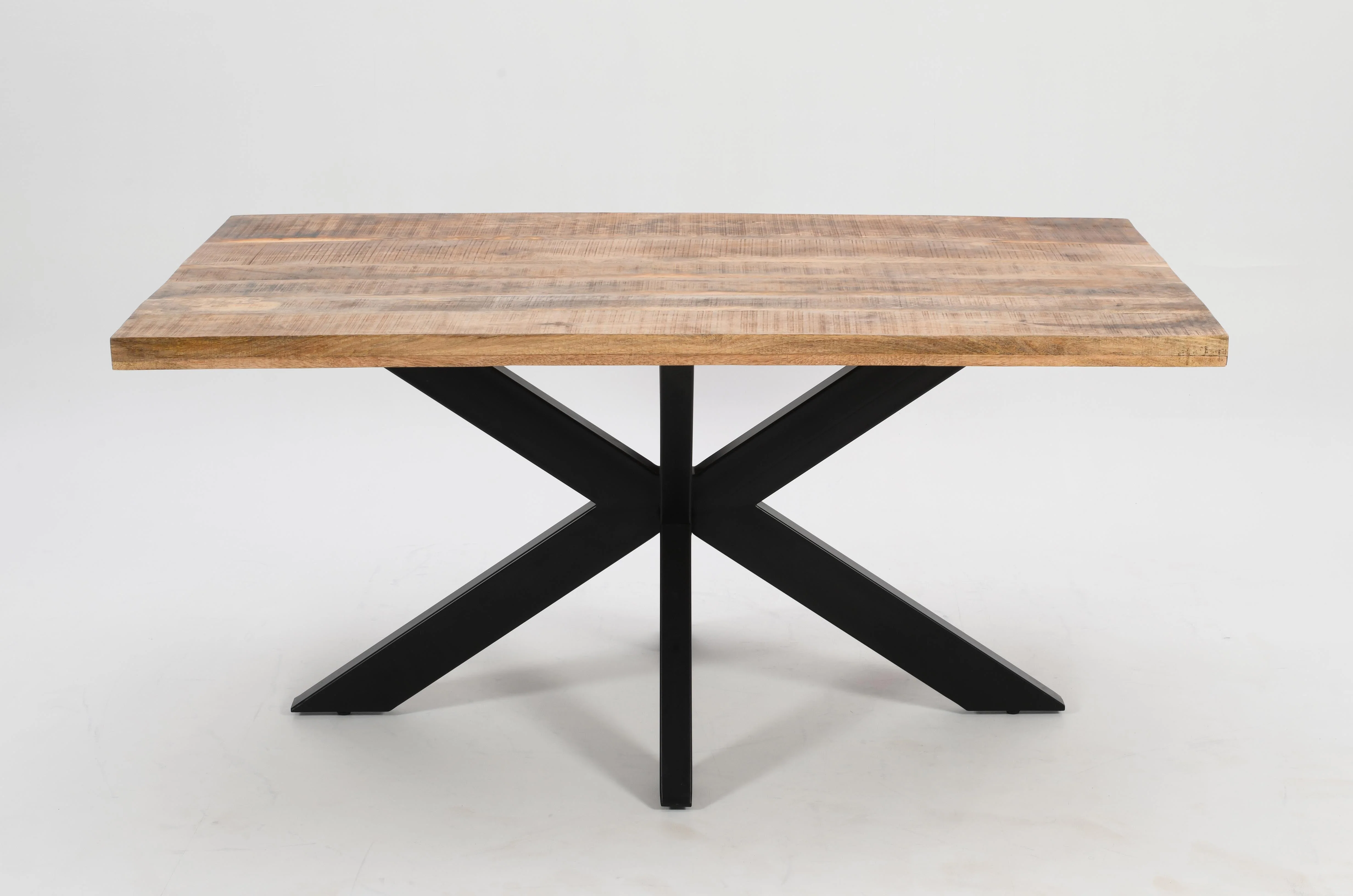 Industrial Solid Mango Wood Rectangle Dining Table 160cm – Black Iron X-Base - Image 5