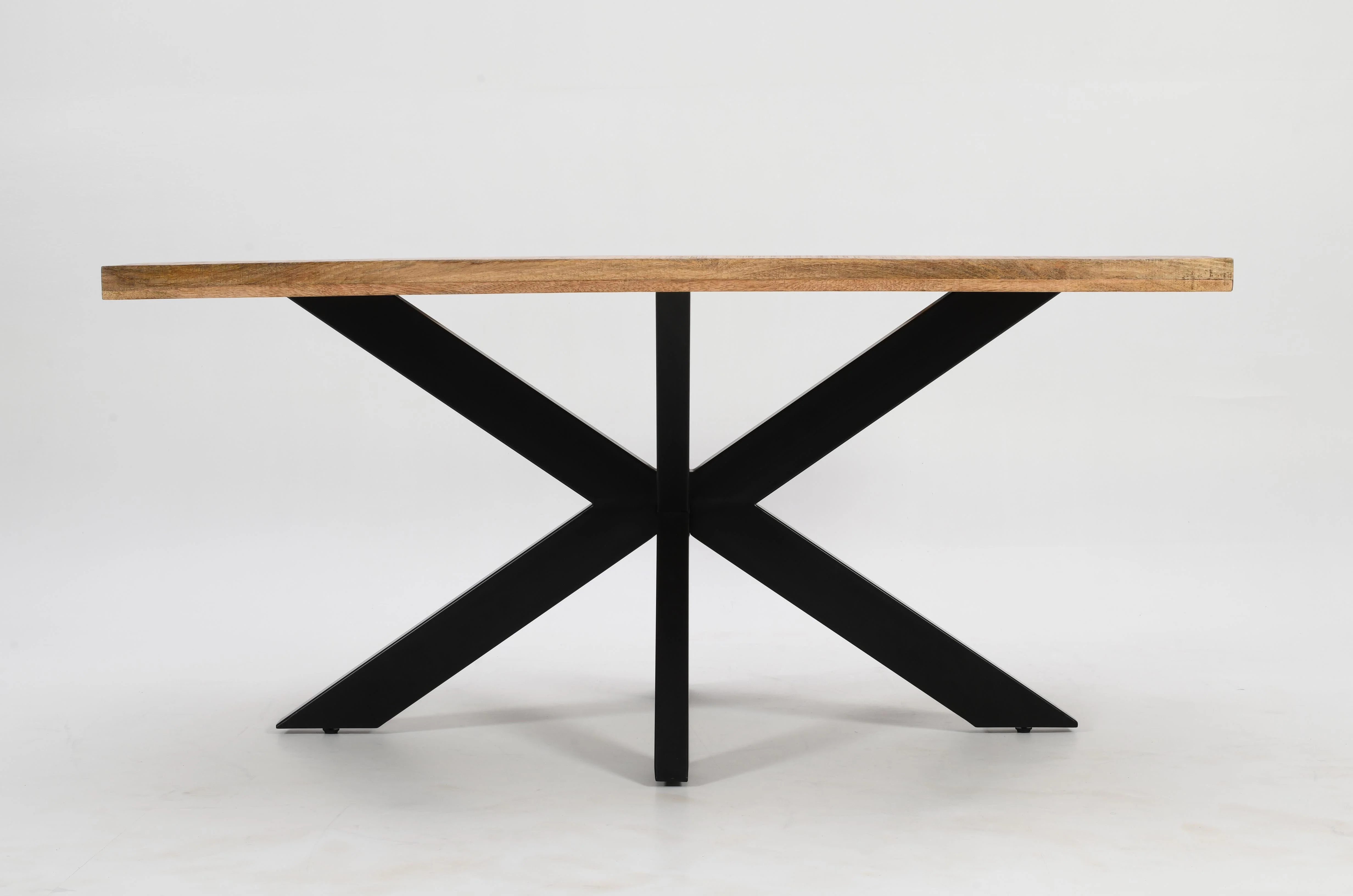 Industrial Solid Mango Wood Rectangle Dining Table 160cm – Black Iron X-Base - Image 6
