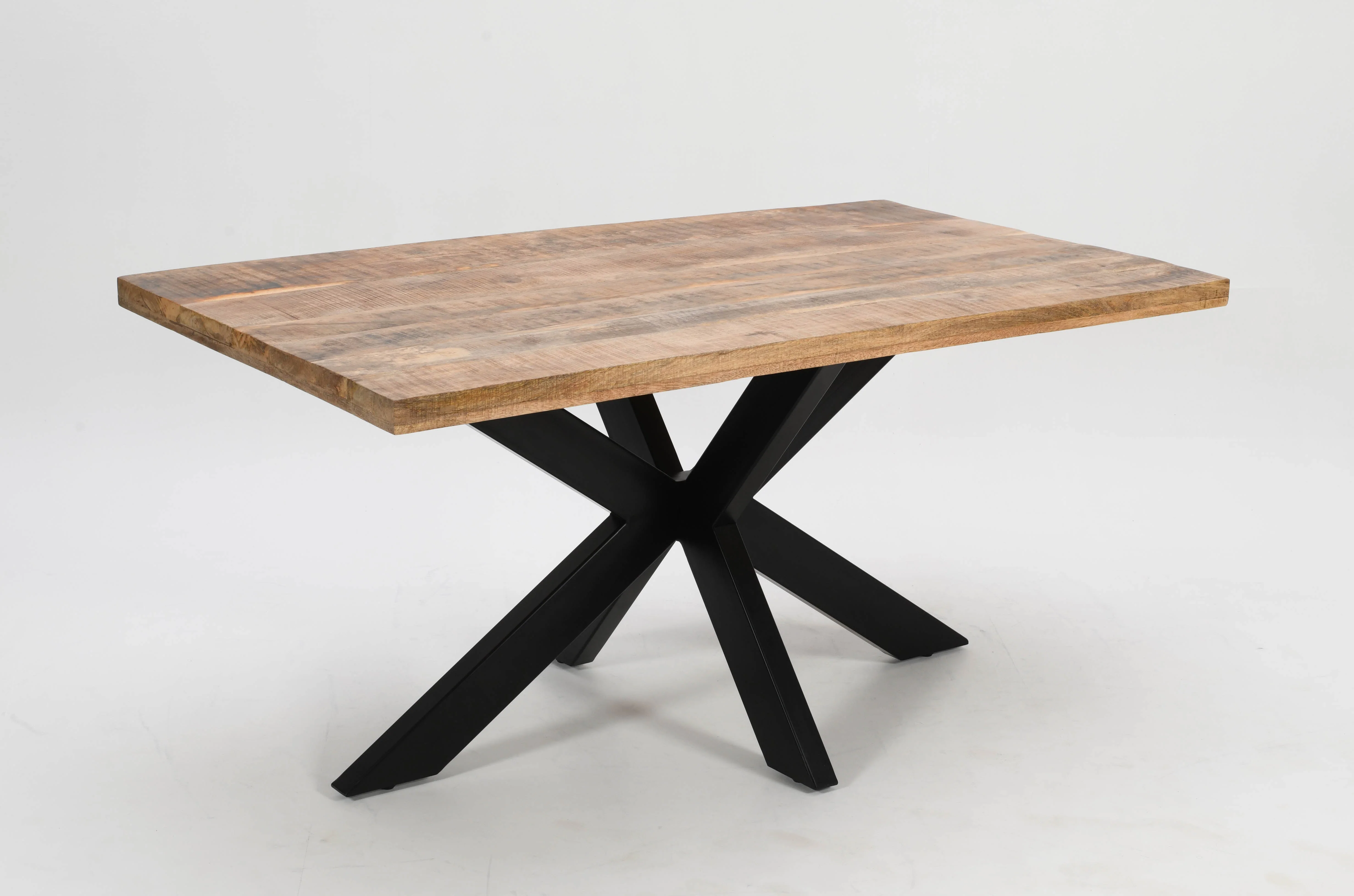 Industrial Solid Mango Wood Rectangle Dining Table 160cm – Black Iron X-Base - Image 7