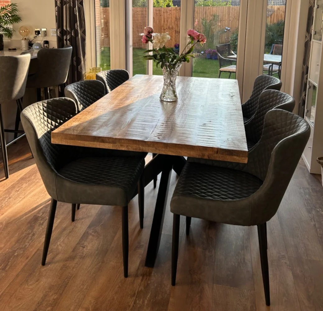 Industrial Solid Mango Wood Rectangle Dining Table 160cm – Black Iron X-Base - Image 4