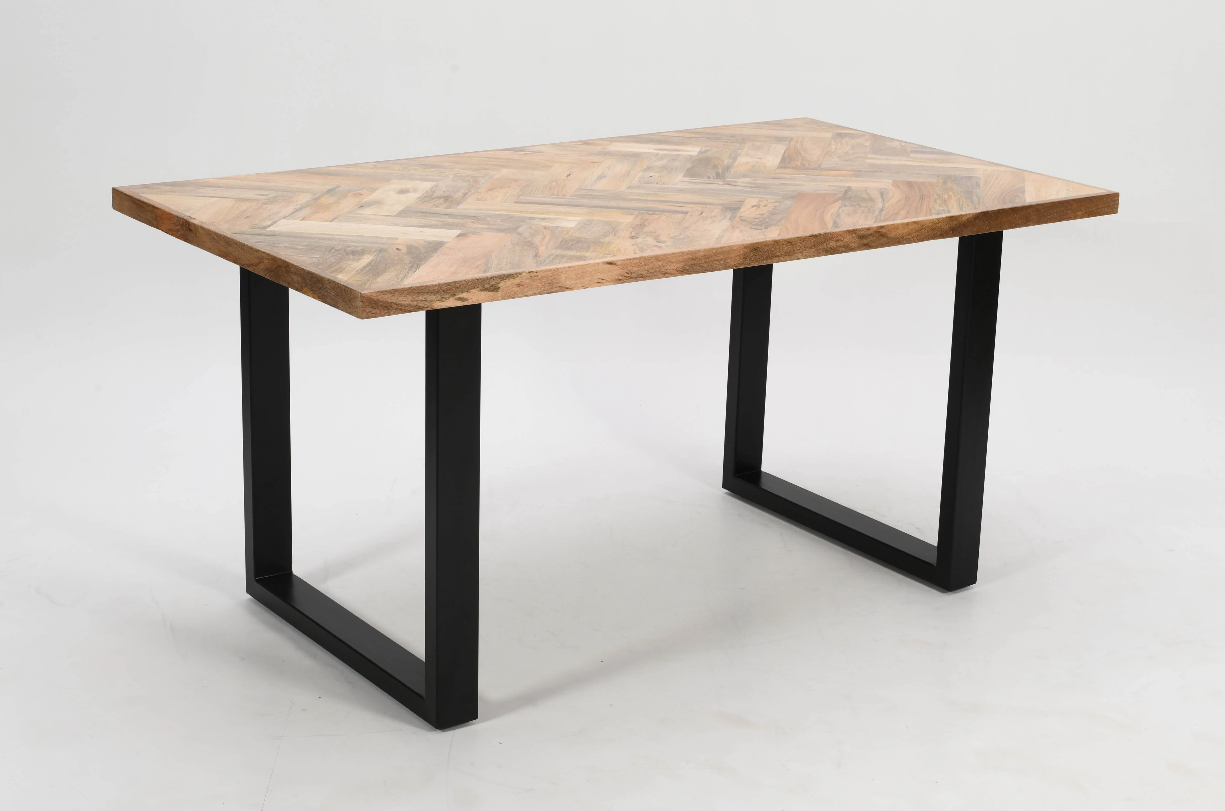 Rectangle Solid Mango Wood Dining Table | Herringbone Design - 160cms - Image 5