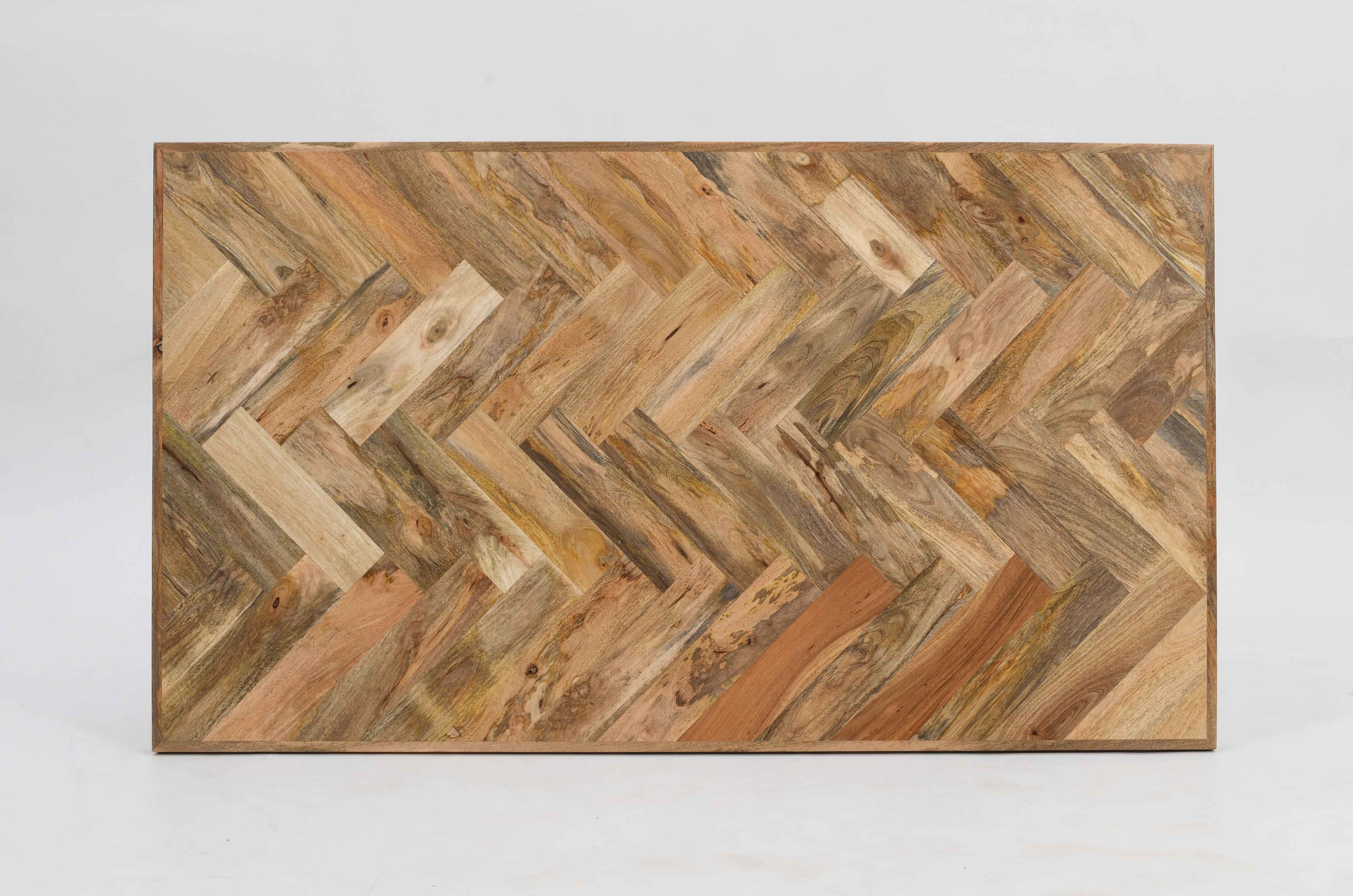 Rectangle Solid Mango Wood Dining Table | Herringbone Design - 160cms - Image 6