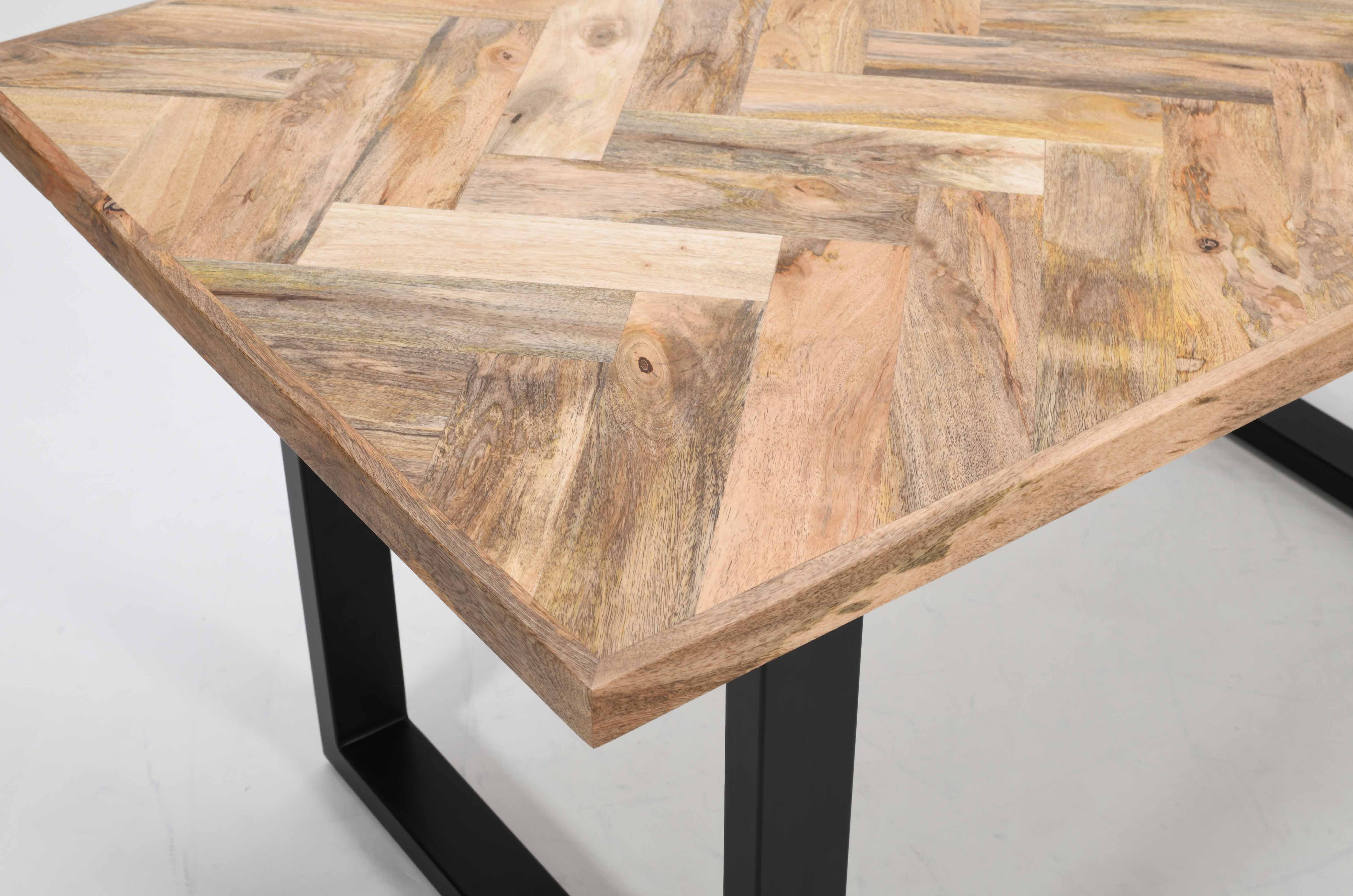 Rectangle Solid Mango Wood Dining Table | Herringbone Design - 160cms - Image 8