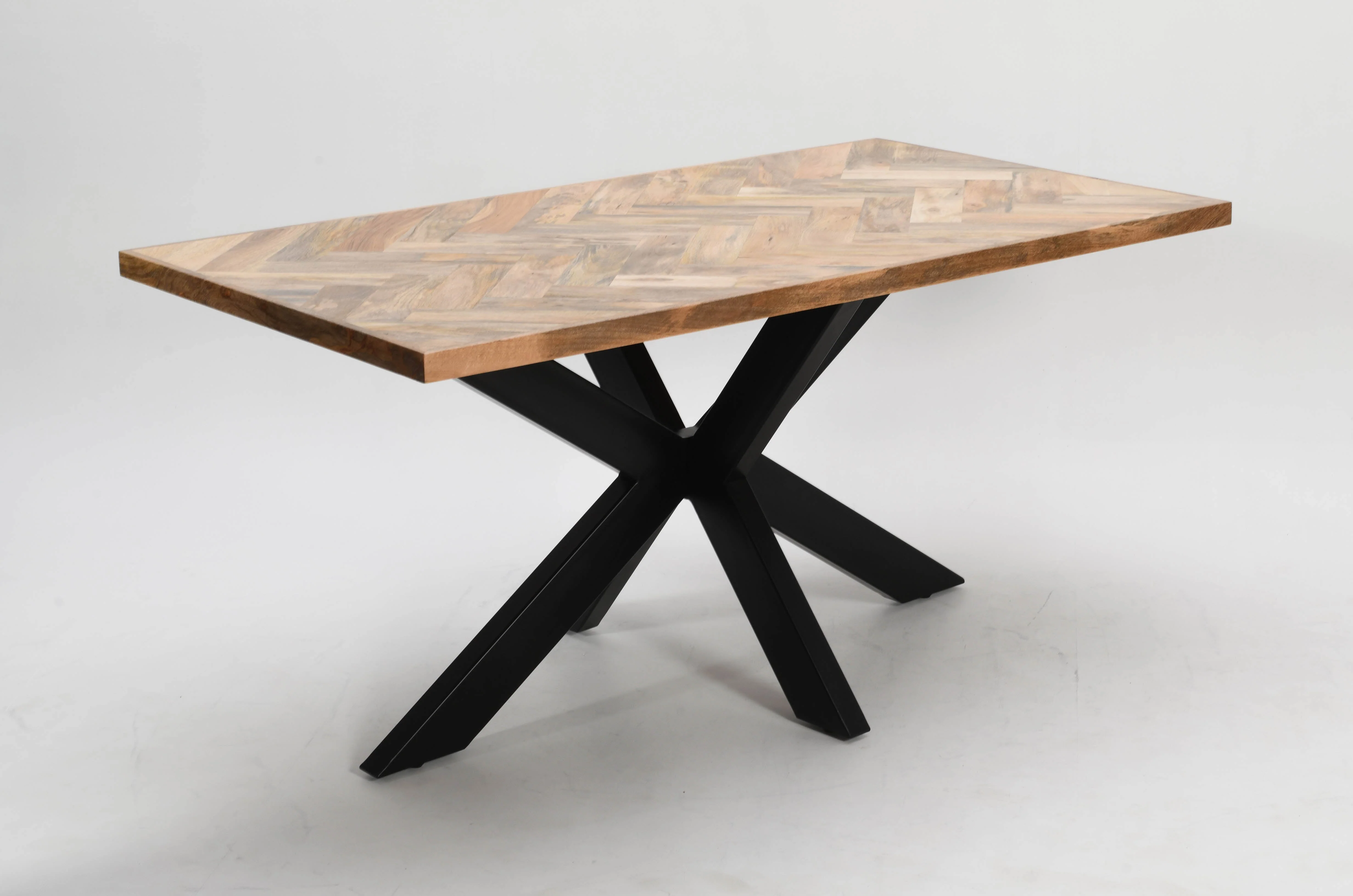 Rectangle Solid Wood Dining Table Herringbone with Spider Base 180cms - Image 3