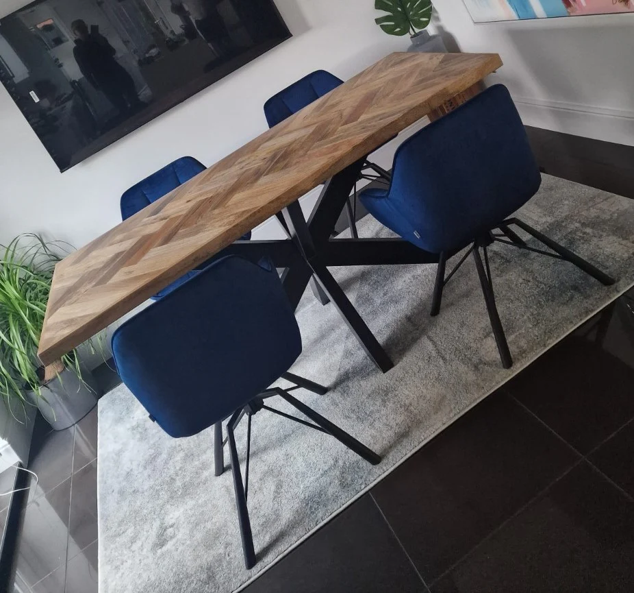 Rectangle Solid Wood Dining Table Herringbone with Spider Base 180cms - Image 6