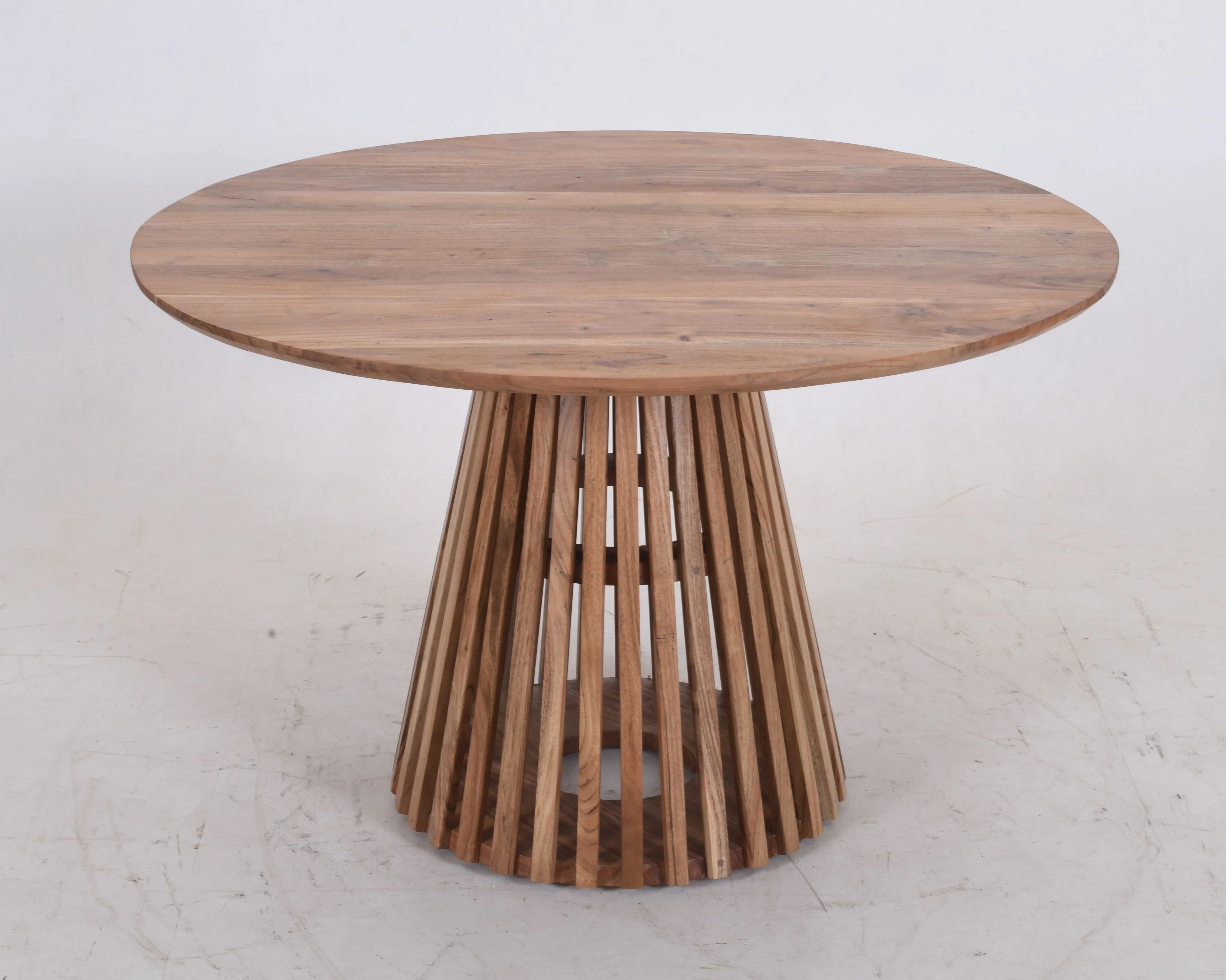 Round Solid Acacia Wood Dining Table | Flute Design Base - 120cms - Image 5