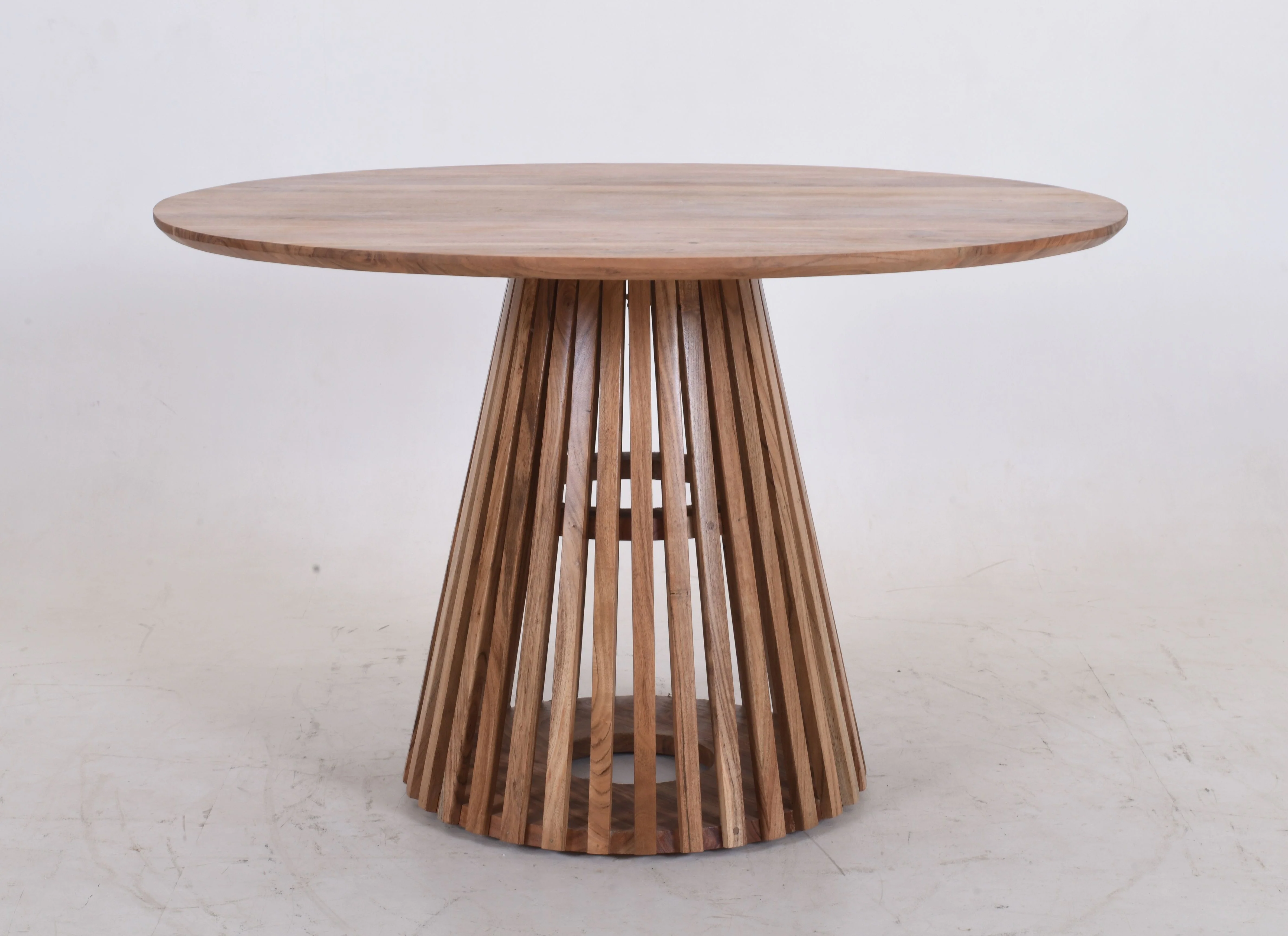 Round Solid Acacia Wood Dining Table | Flute Design Base - 120cms - Image 6