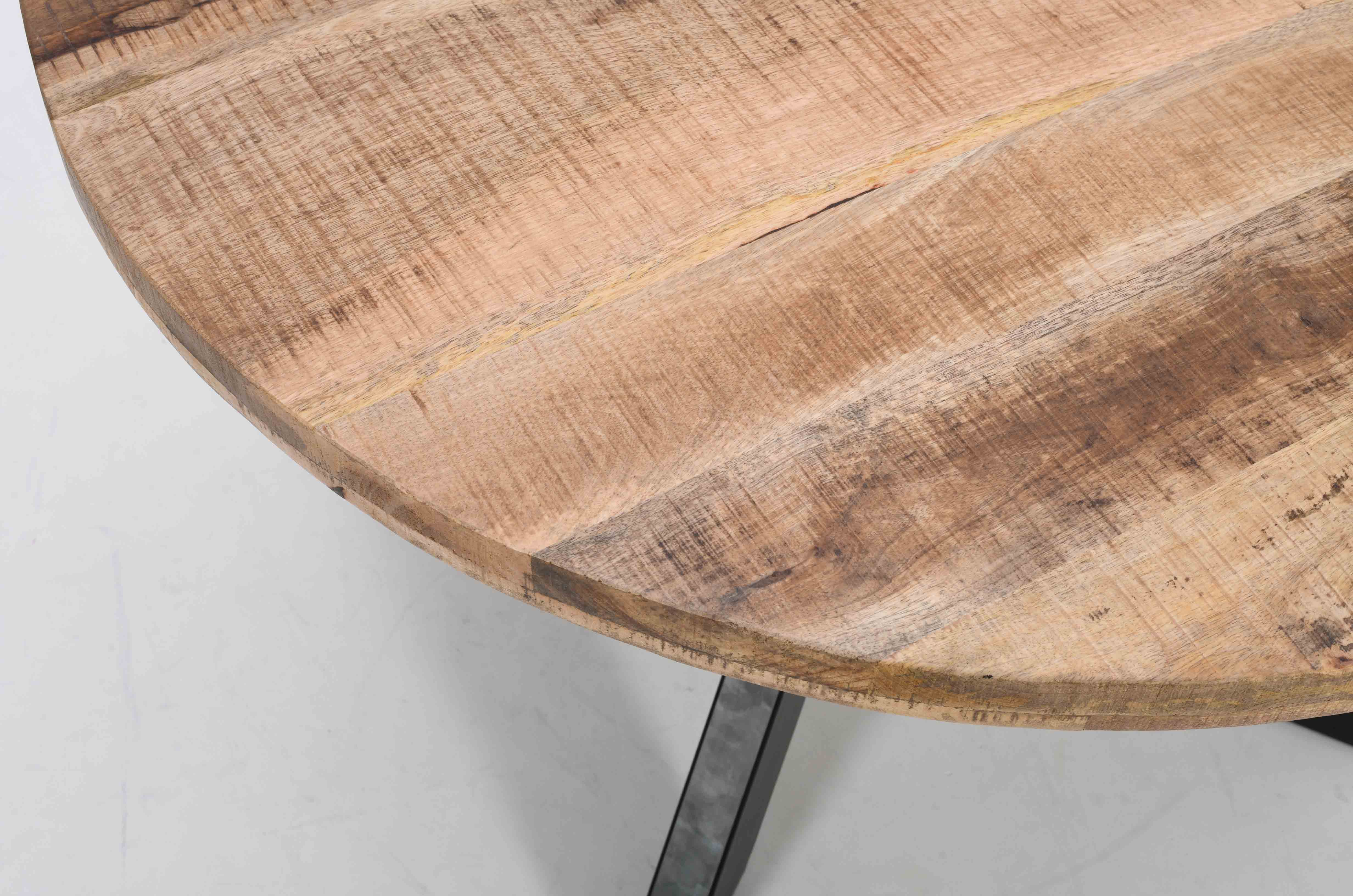 Round Solid Mango Wood Dining Table | Black Iron X Base - 120cms - Image 5