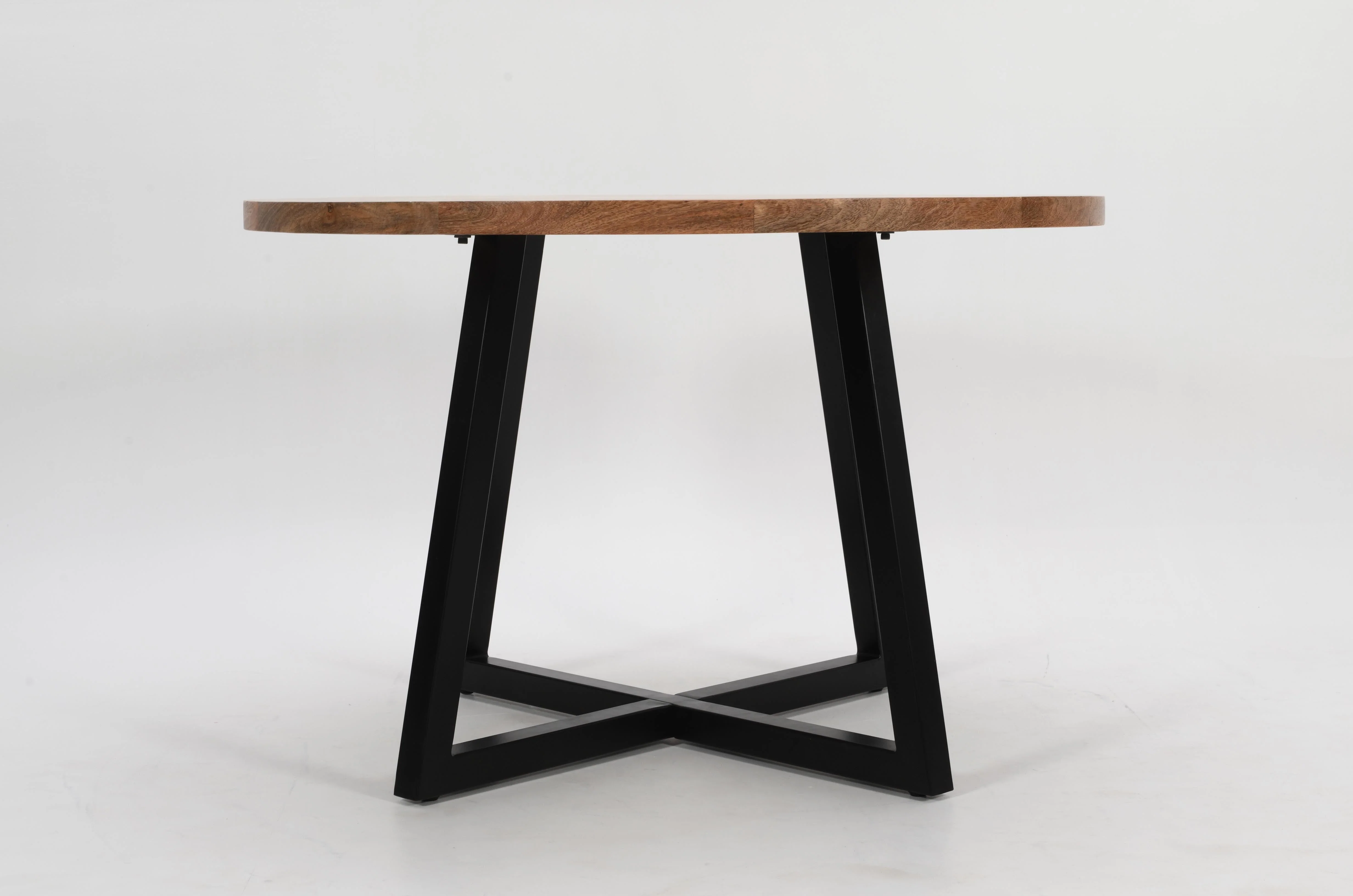 Round Solid Mango Wood Dining Table 120cm – Rustic Herringbone Top & Metal Legs - Image 9