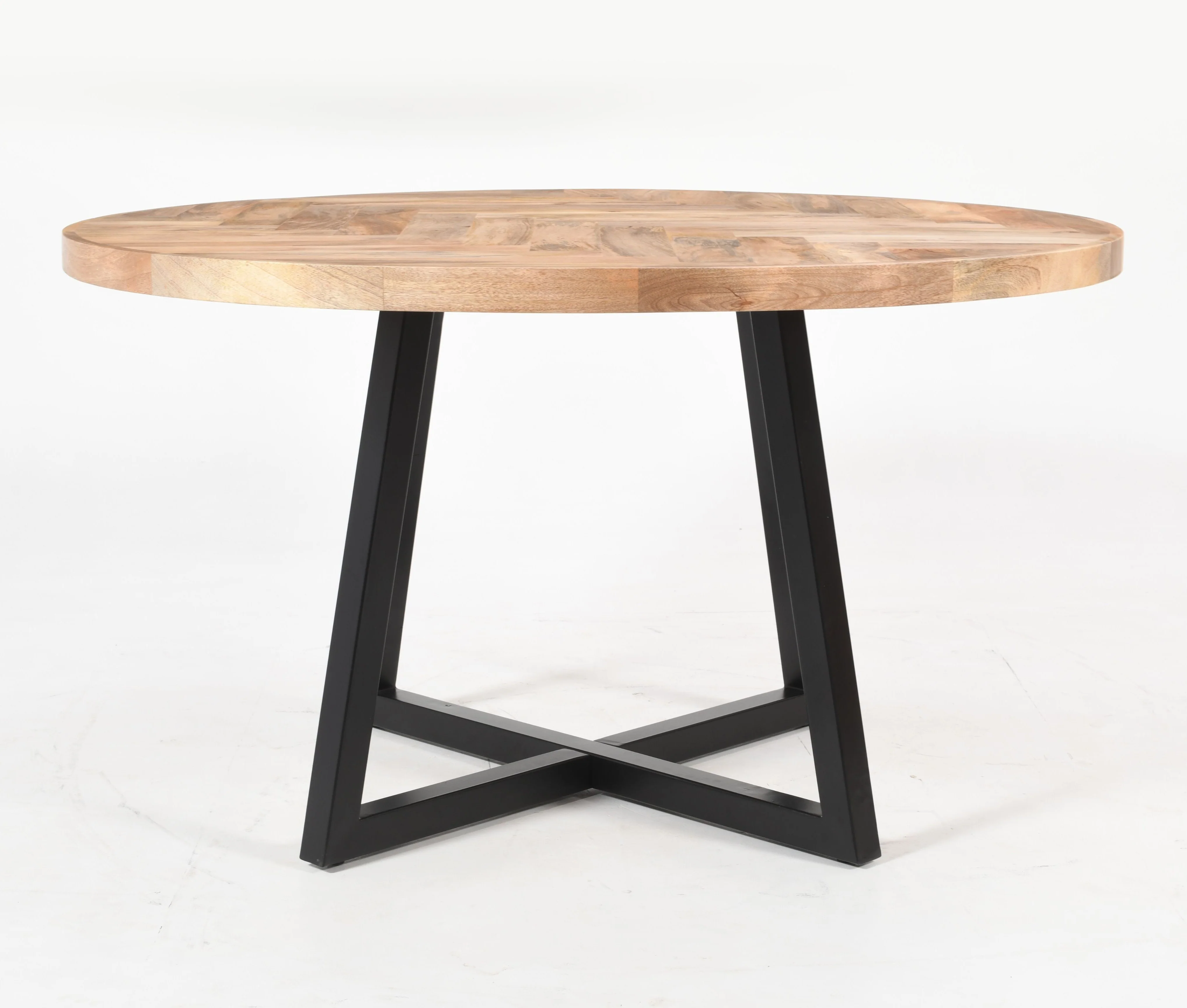 Round Solid Mango Wood Dining Table | Herringbone Design - 140cms - Image 10