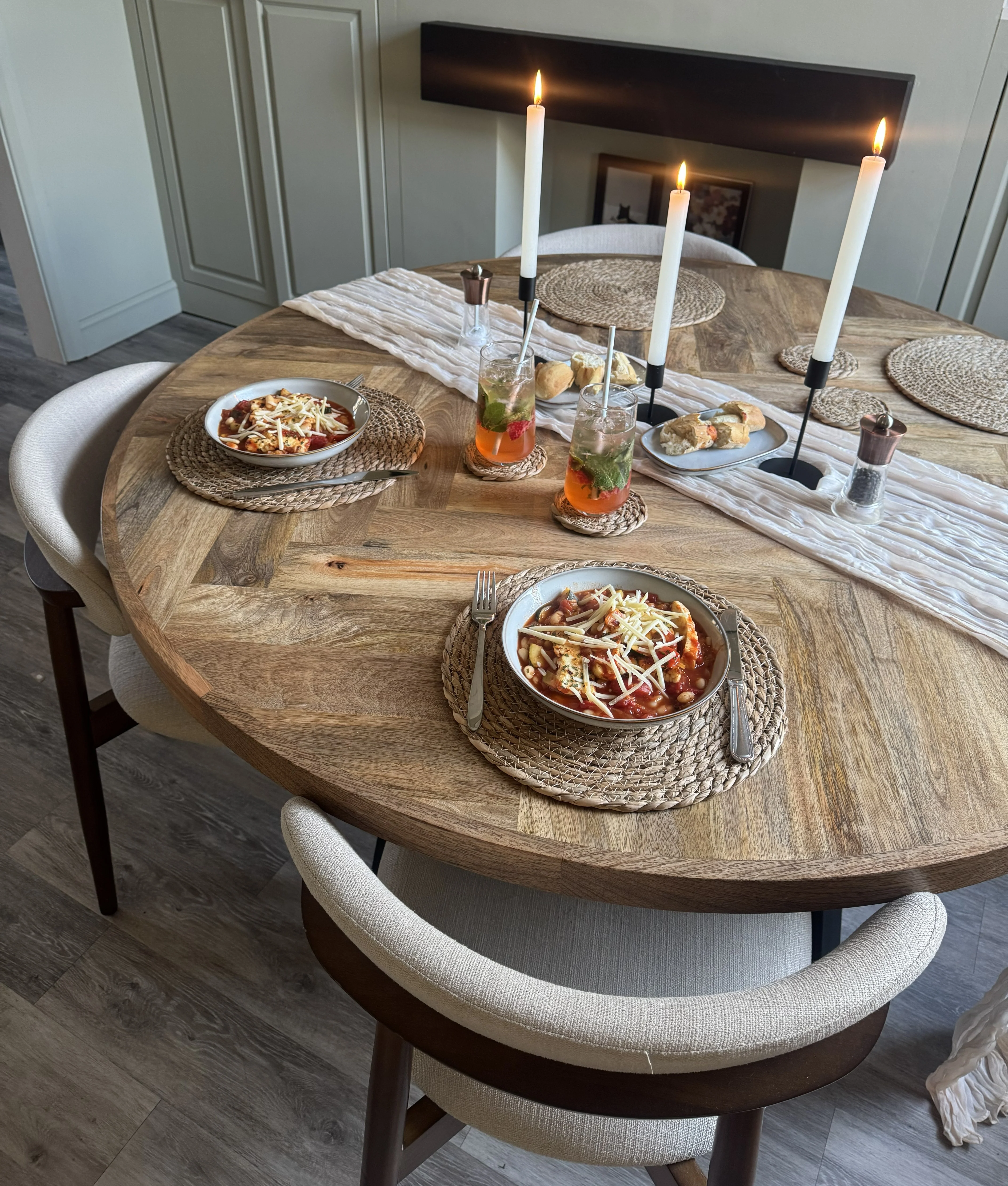 Round Solid Mango Wood Dining Table 120cm – Rustic Herringbone Top & Metal Legs - Image 3