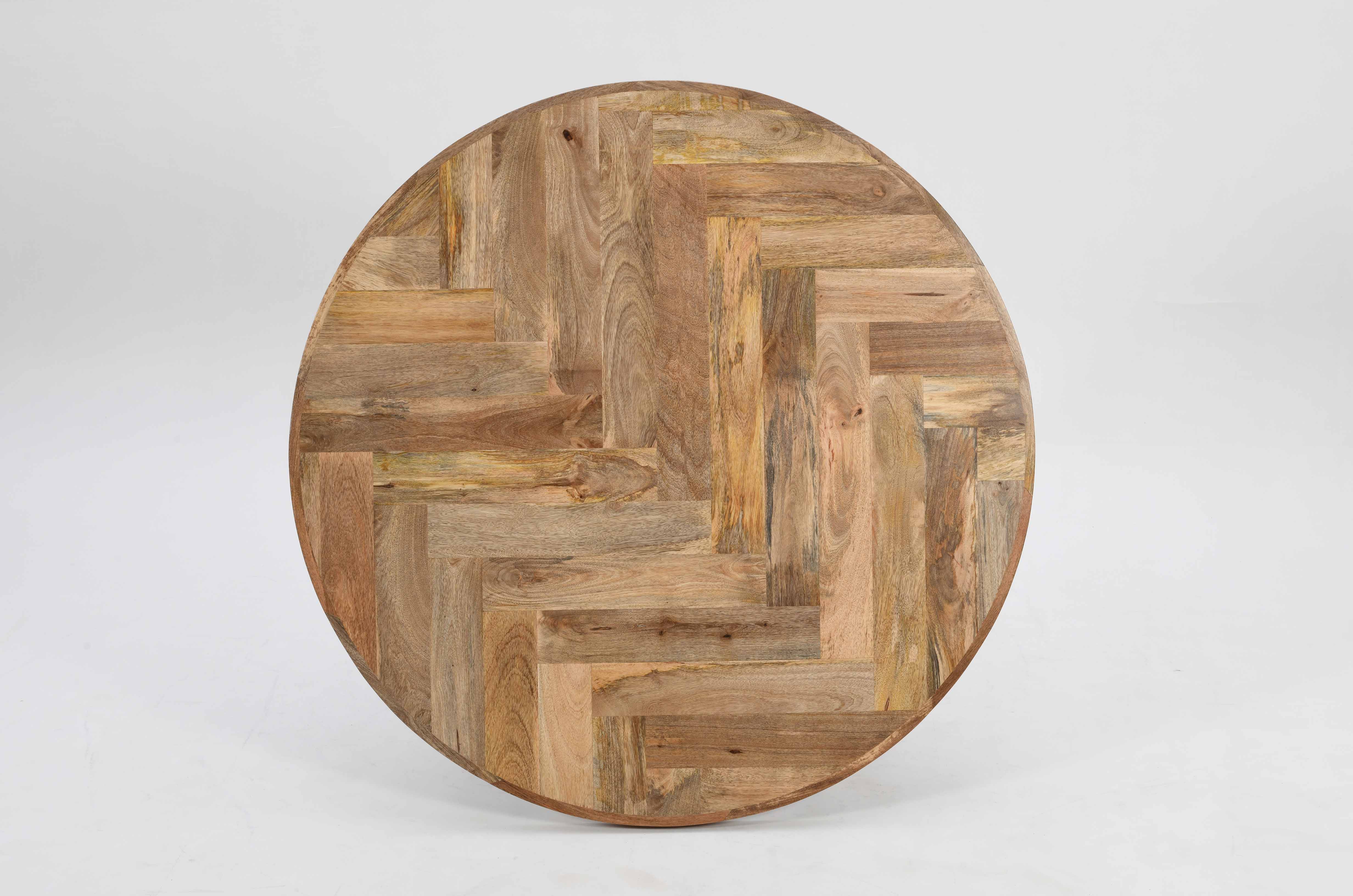 Round Solid Mango Wood Dining Table 120cm – Rustic Herringbone Top & Metal Legs - Image 5