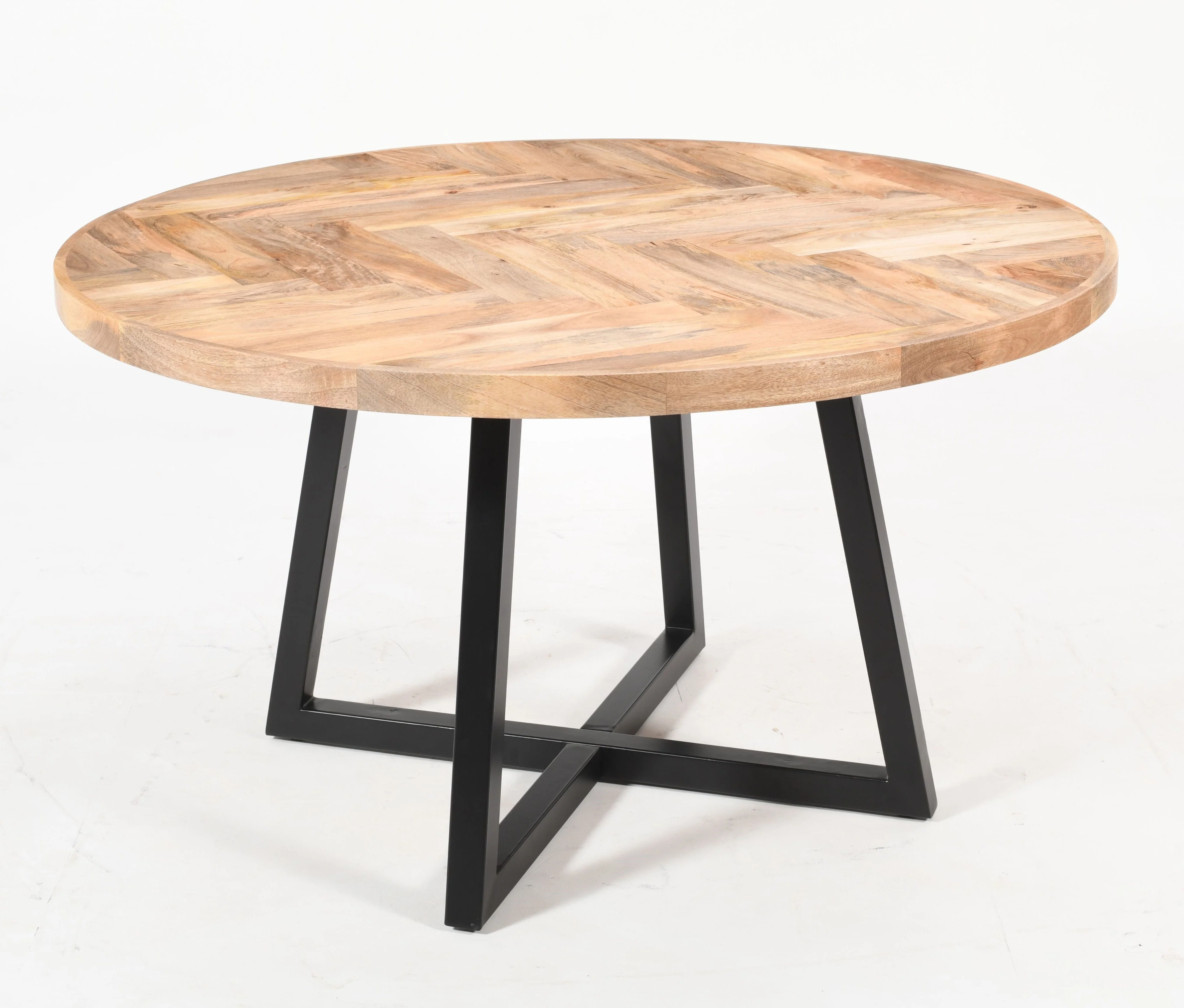 Round Solid Mango Wood Dining Table | Herringbone Design - 140cms - Image 9