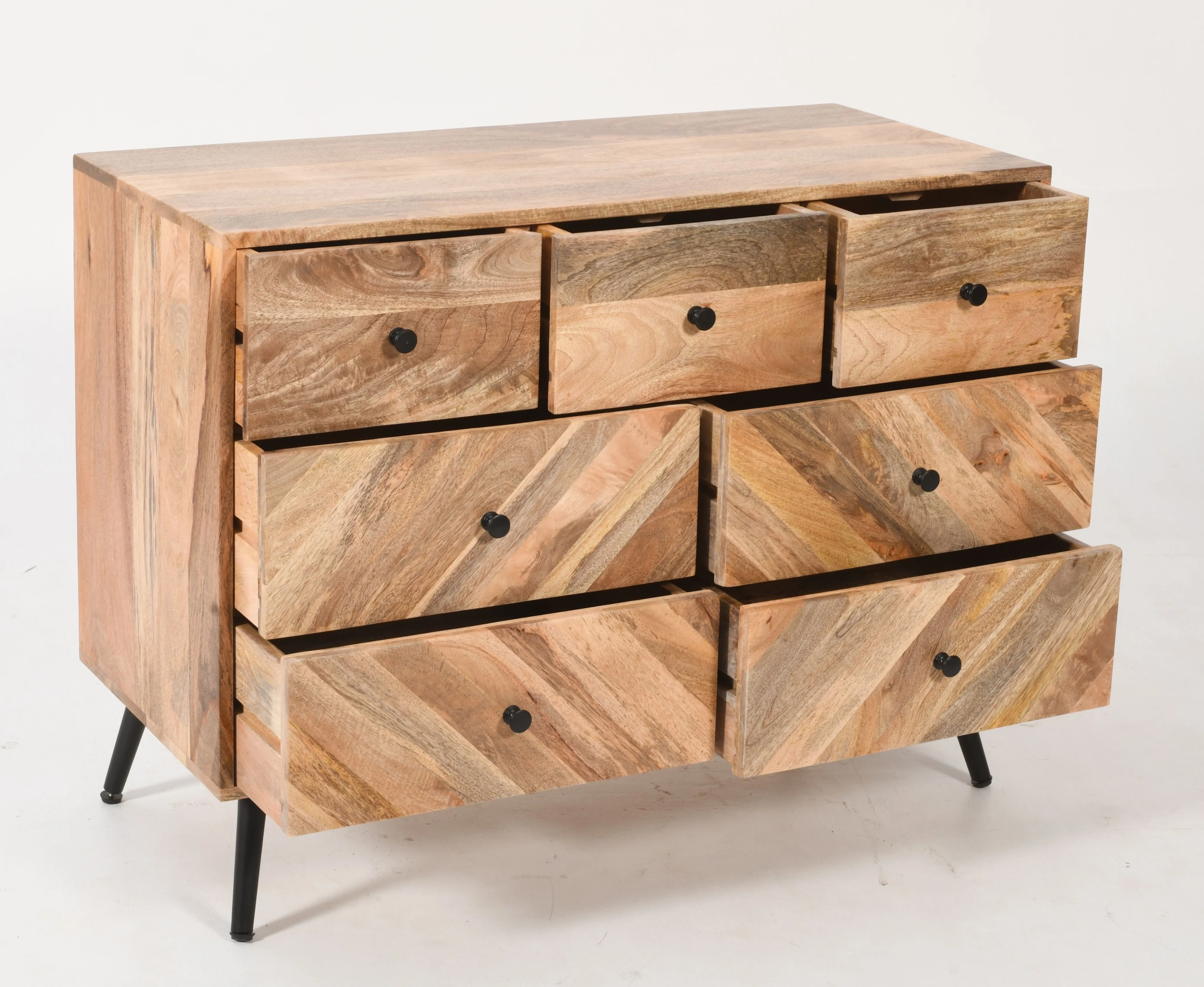 Chevron Mango Wood Chest of Drawers – Rustic Storage Cabinet 101 cm - Image 3