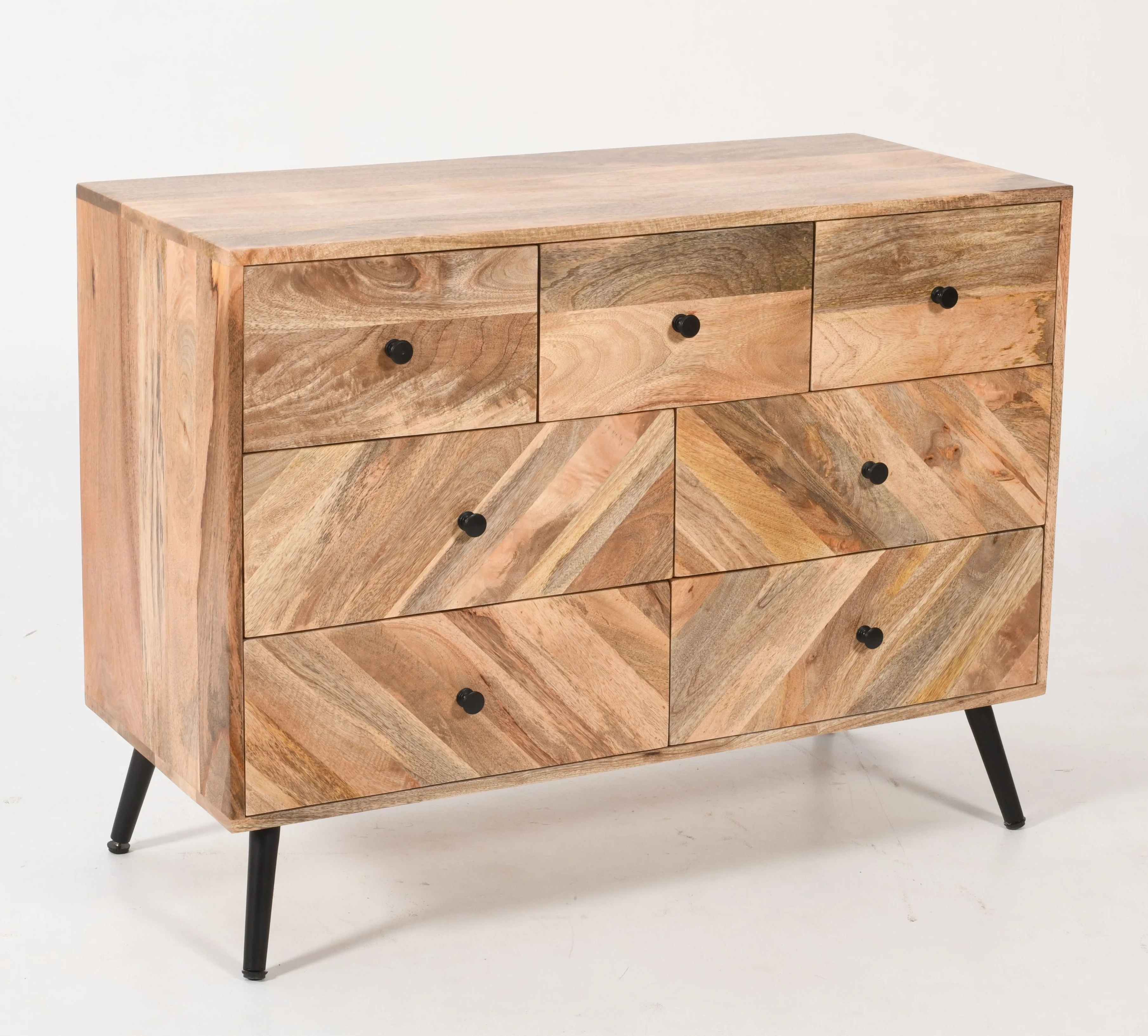 Chevron Mango Wood Chest of Drawers – Rustic Storage Cabinet 101 cm - Image 4