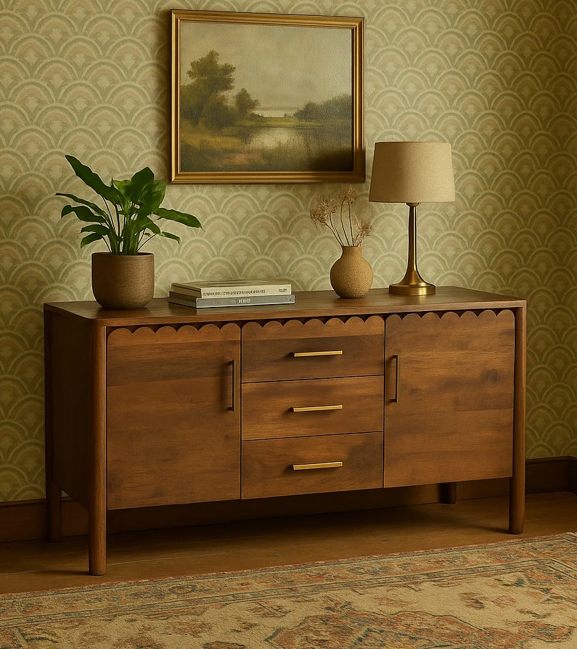 Savoy Solid Mango Wood Scalloped Sideboard – 2 Door, 3 Drawer (145 cm) - Image 3
