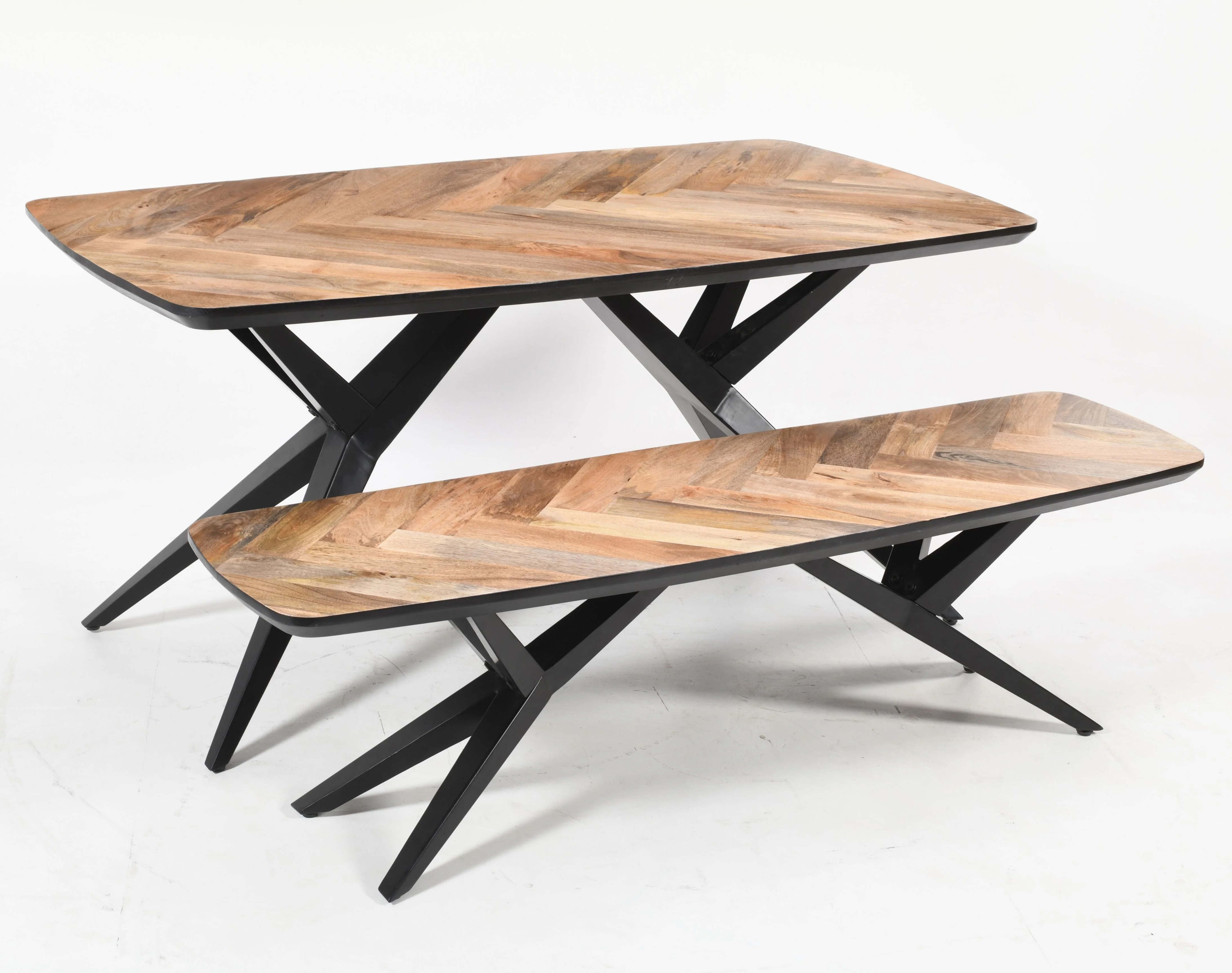Solid Mango Wood Herringbone Curved Dining Table | Airloft Legs - 180cms - Image 9