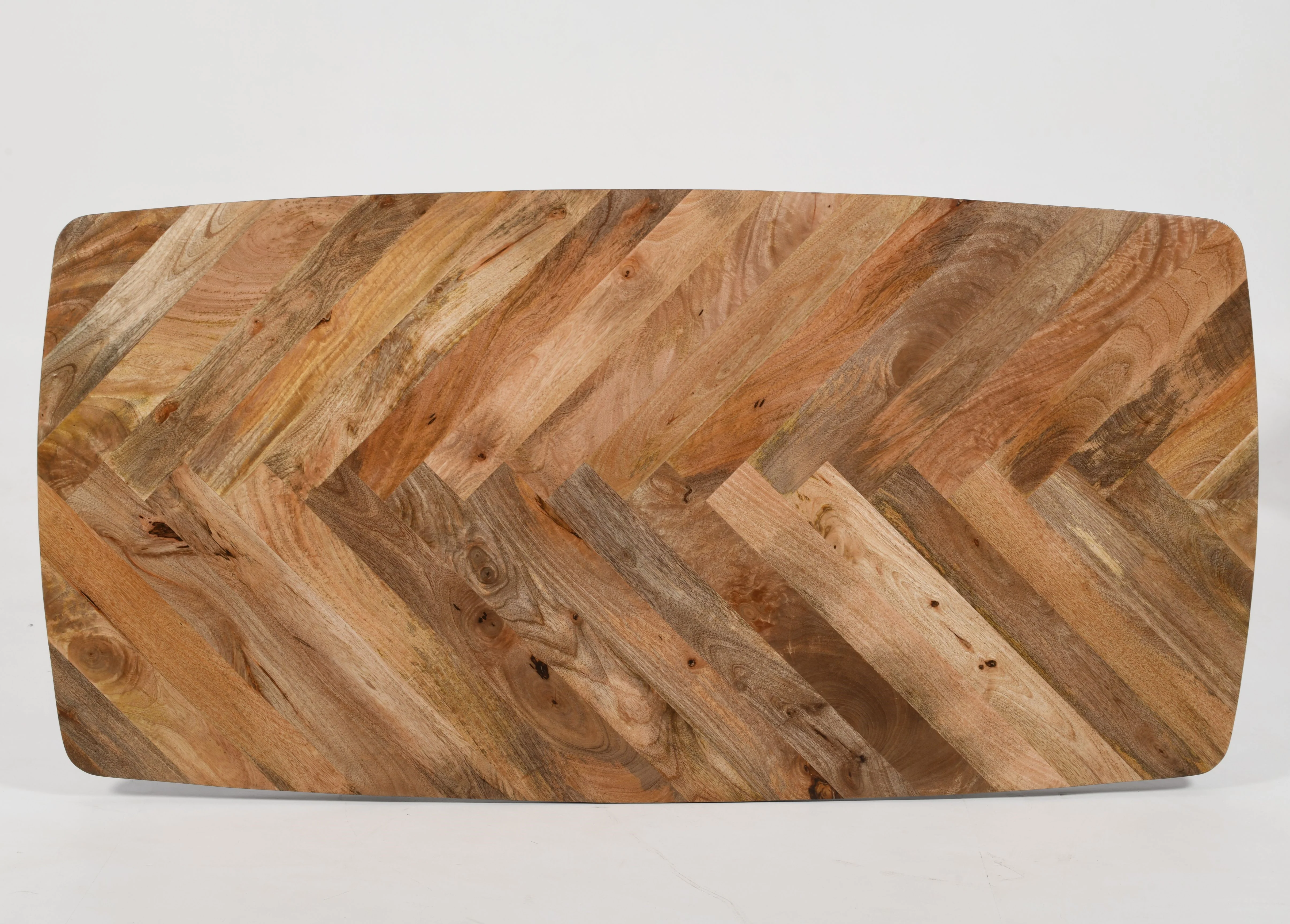 Solid Mango Wood Herringbone Curved Dining Table | Airloft Legs - 180cms - Image 4